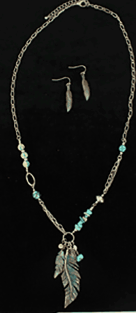 BLAZIN ROXX NECKLACE SET PATINA FEATHERS TURQUOISE