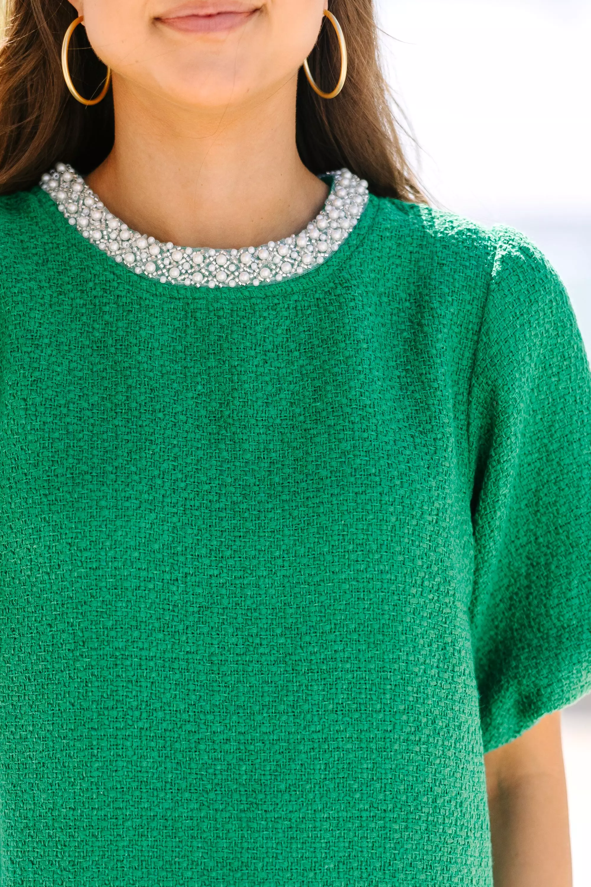 Calling On You Green Tweed Blouse