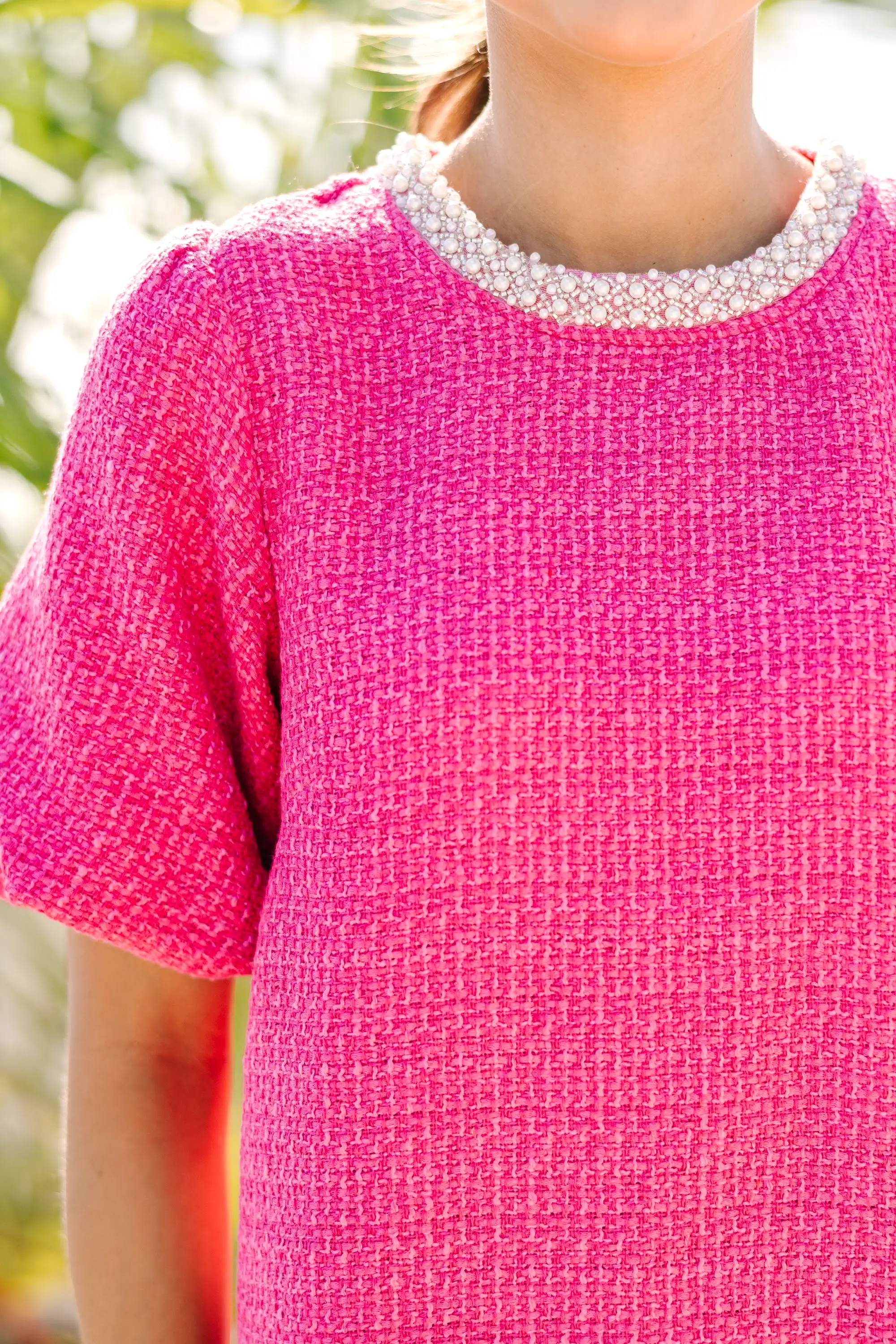 Calling On You Pink Tweed Blouse