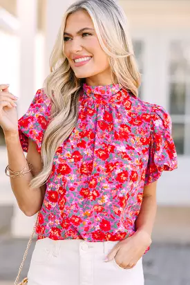 Can't Let You Go Fuchsia Pink Ditsy Floral Blouse