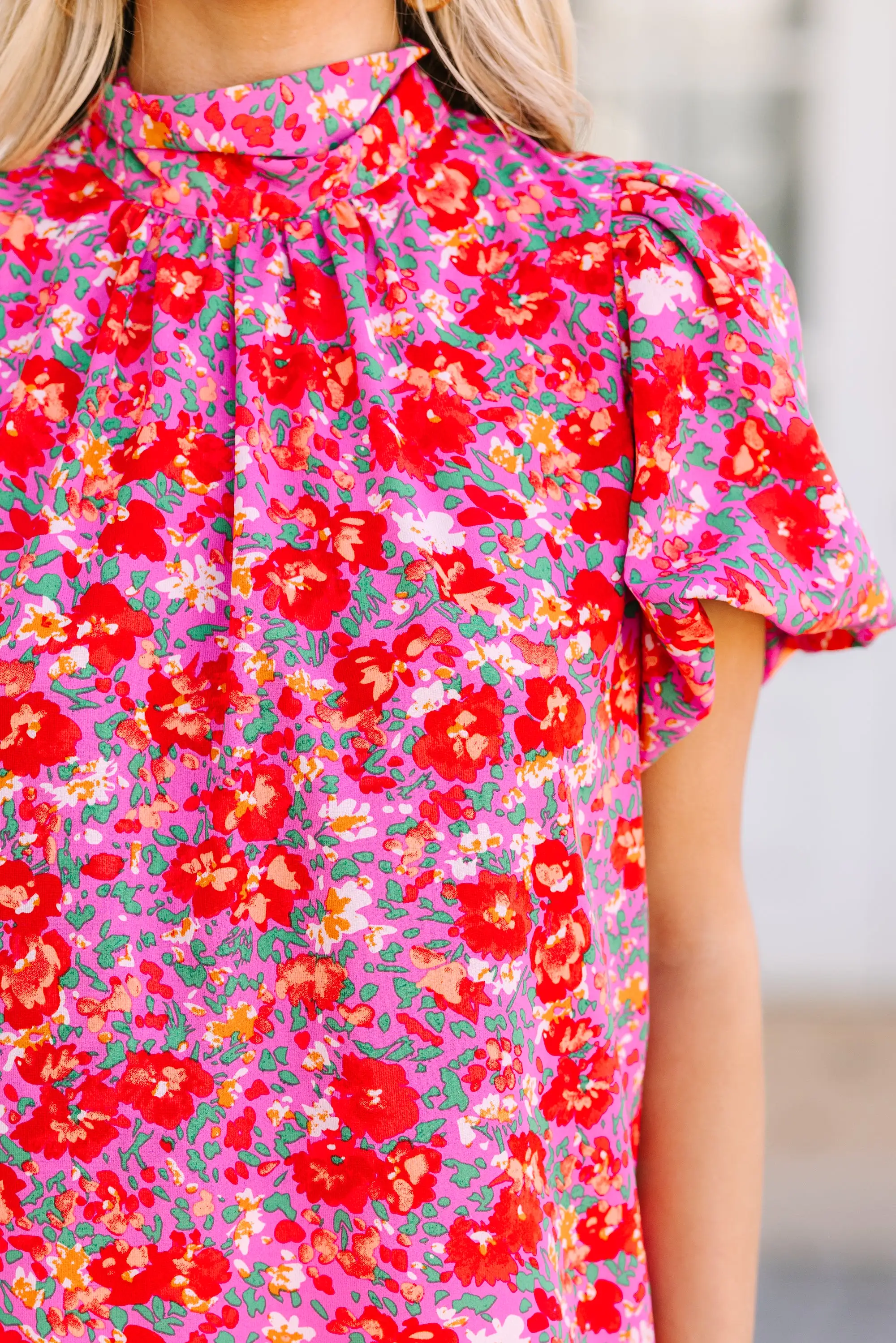 Can't Let You Go Fuchsia Pink Ditsy Floral Blouse