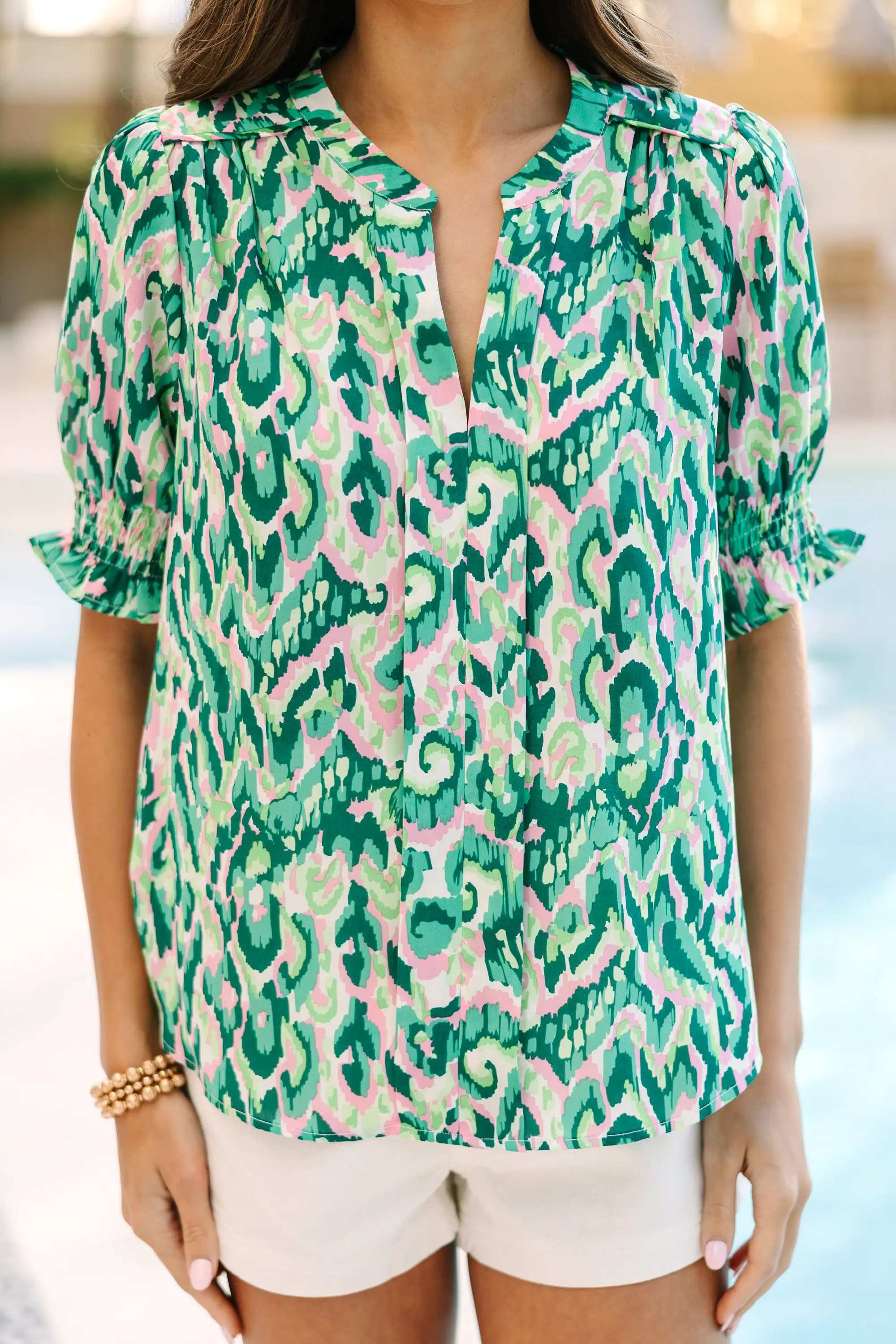 Can't Stop Now Green Abstract Blouse