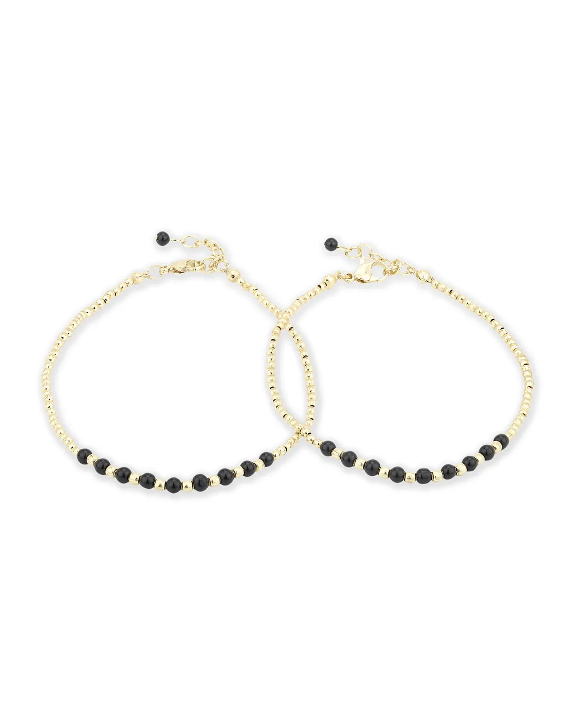 Carlton London-Set Of 2 Gold-Toned  Black Beaded Anklets For Women