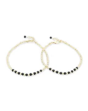 Carlton London-Set Of 2 Gold-Toned  Black Beaded Anklets For Women