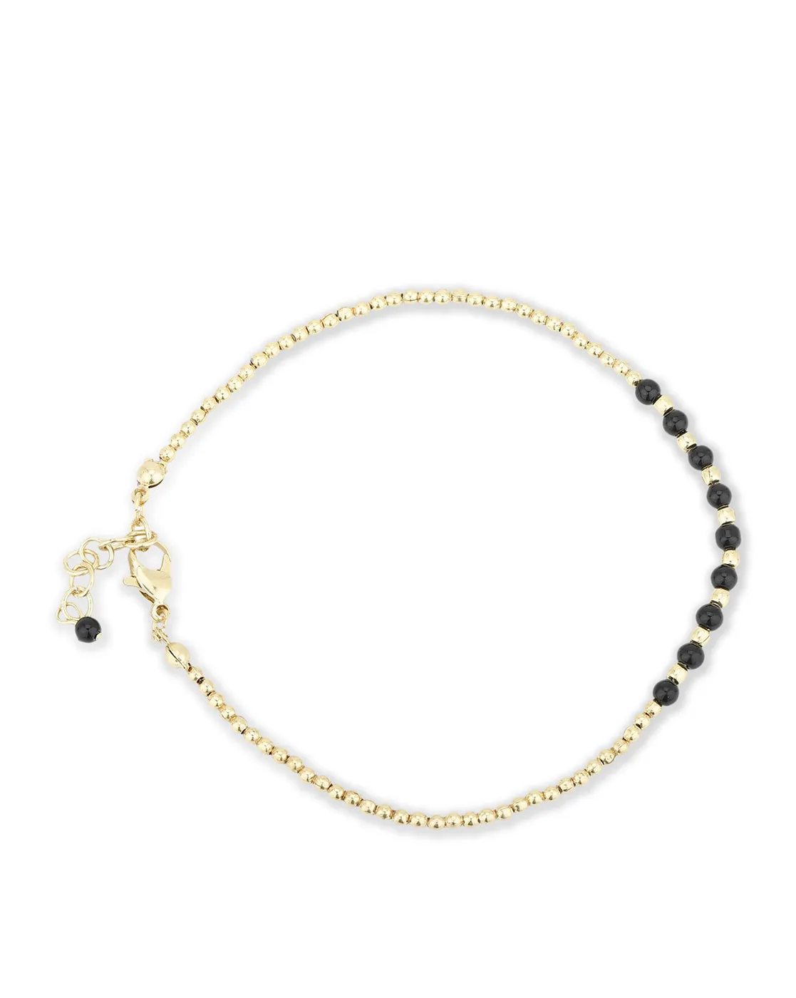 Carlton London-Set Of 2 Gold-Toned  Black Beaded Anklets For Women