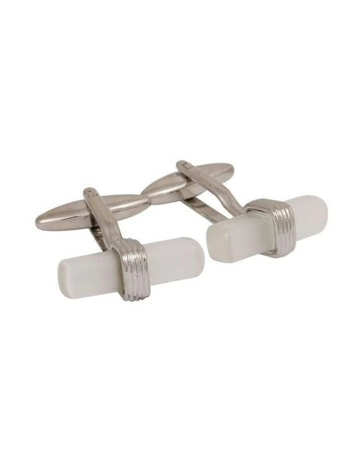 Cats Eye T-Bar Cufflinks in White