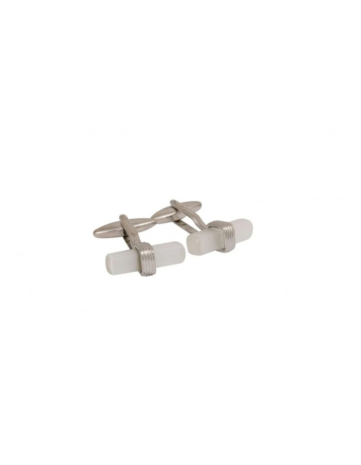 Cats Eye T-Bar Cufflinks in White