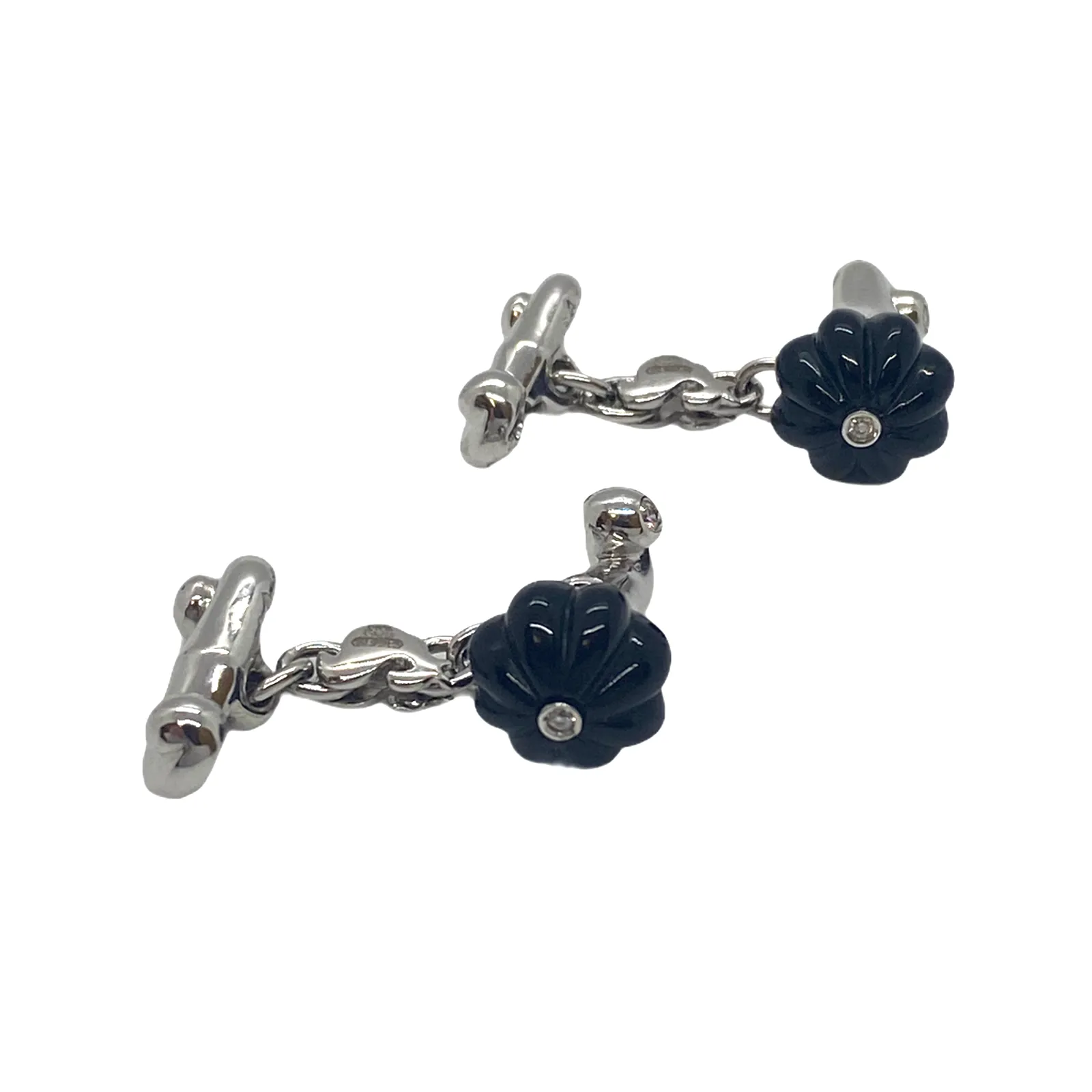 Chantecler Carved Onyx Diamond Gold Cufflinks