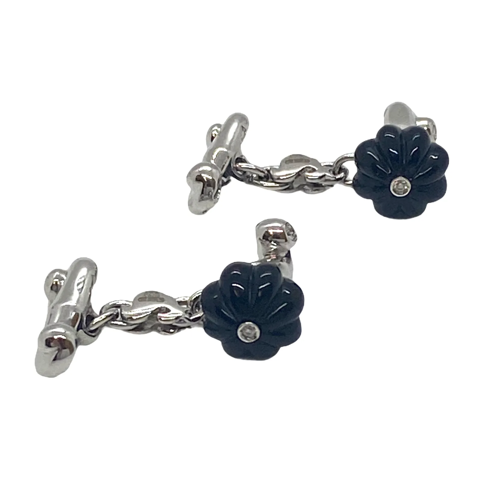 Chantecler Carved Onyx Diamond Gold Cufflinks