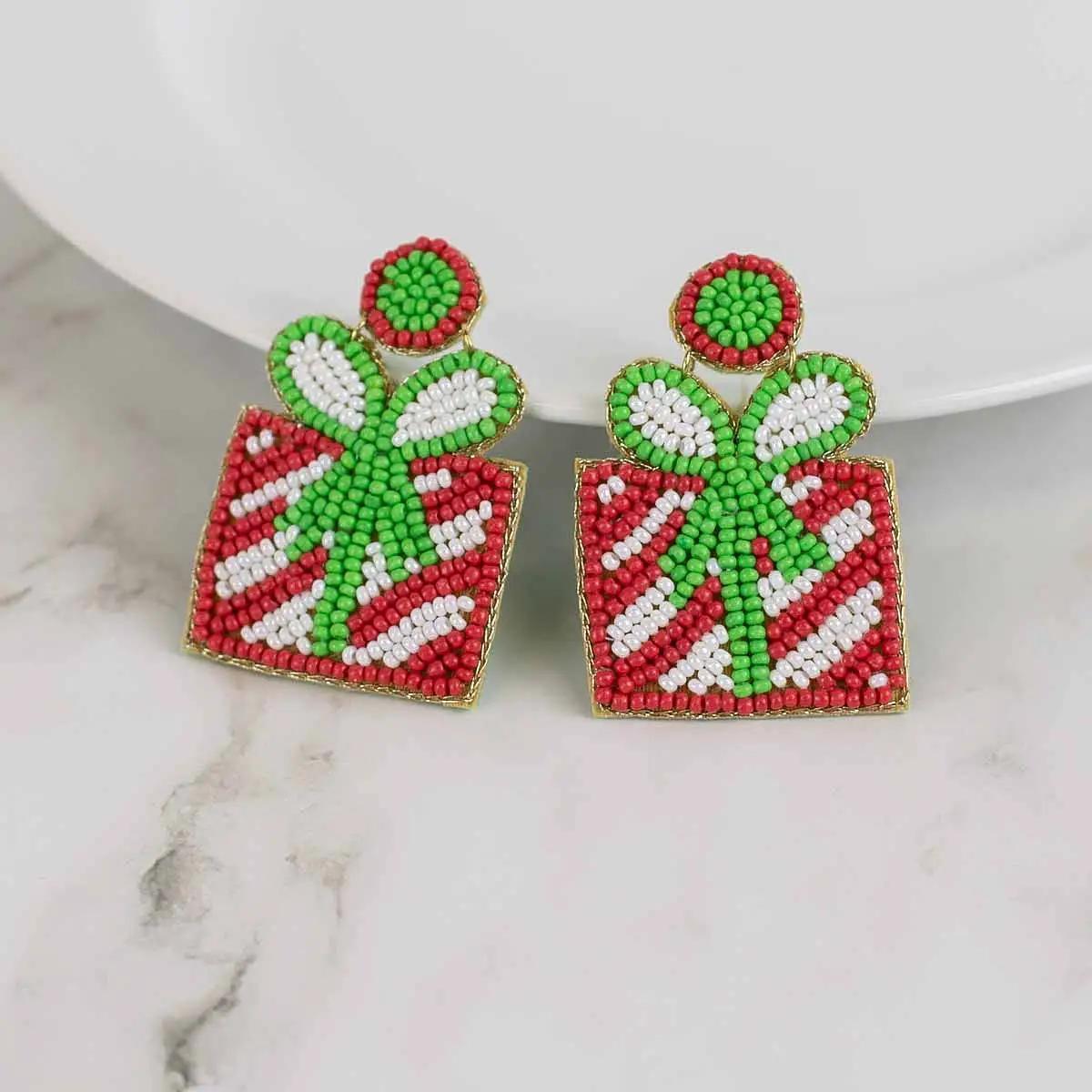 Christmas Present Beaded Earrings - Red/Green