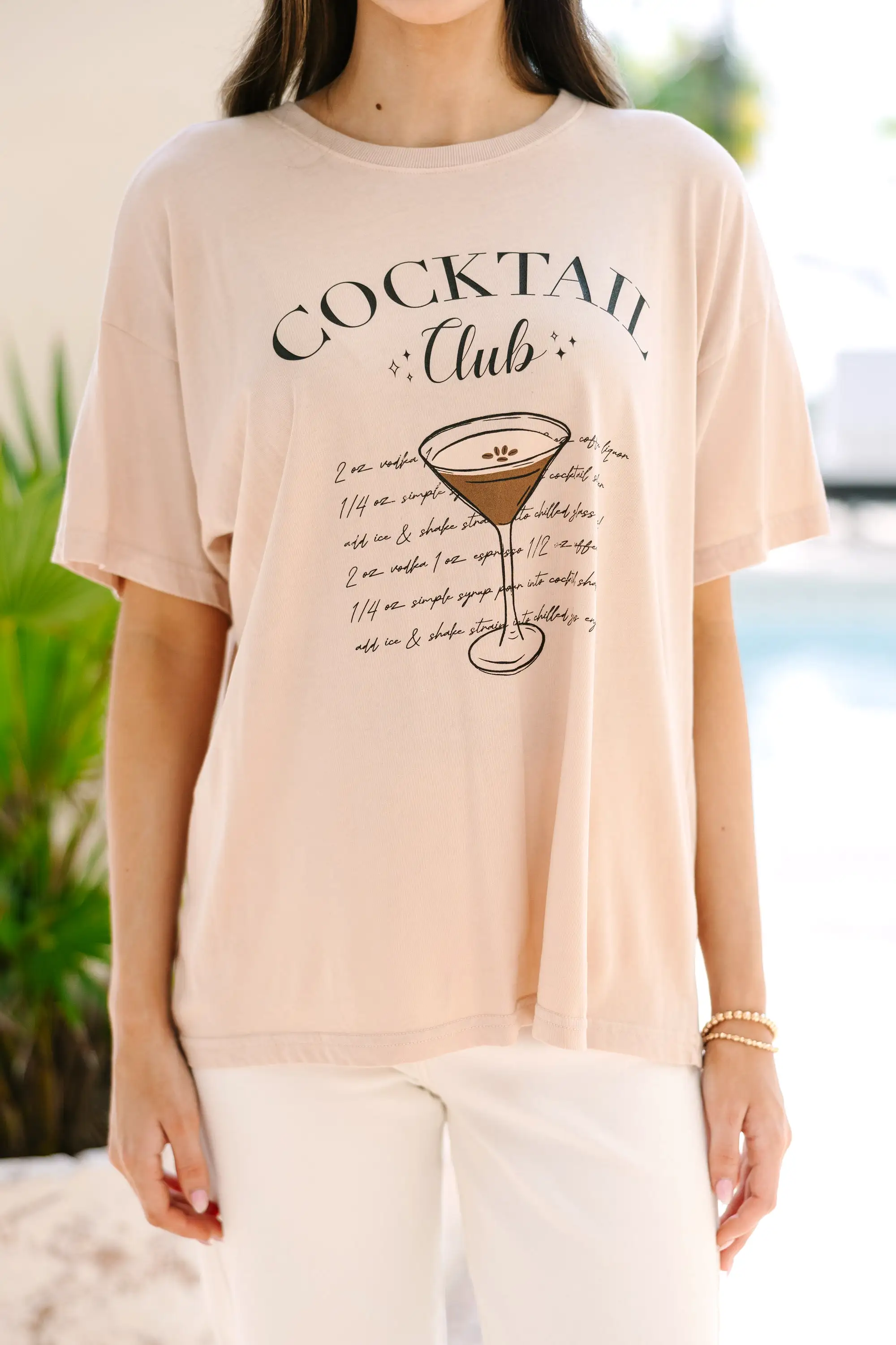 Cocktail Club Beige Graphic Tee