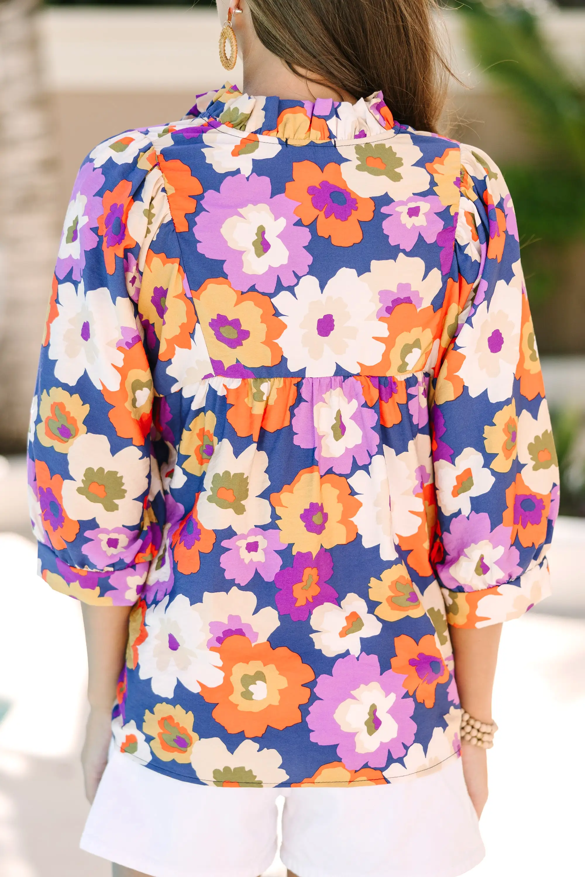 Committed To You Navy Blue Floral Blouse