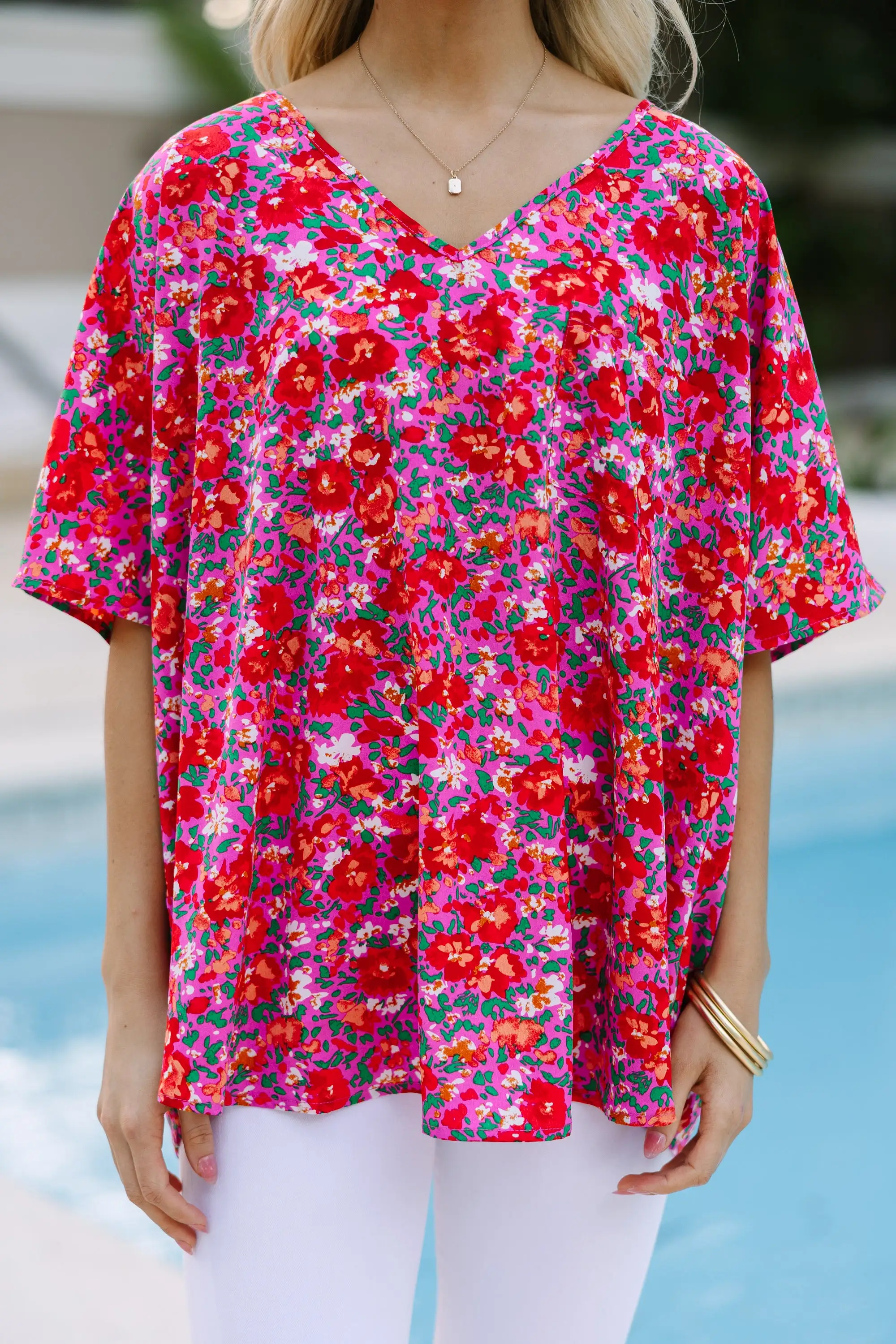 Couldn't Be Better Fuchsia Pink Ditsy Floral Top