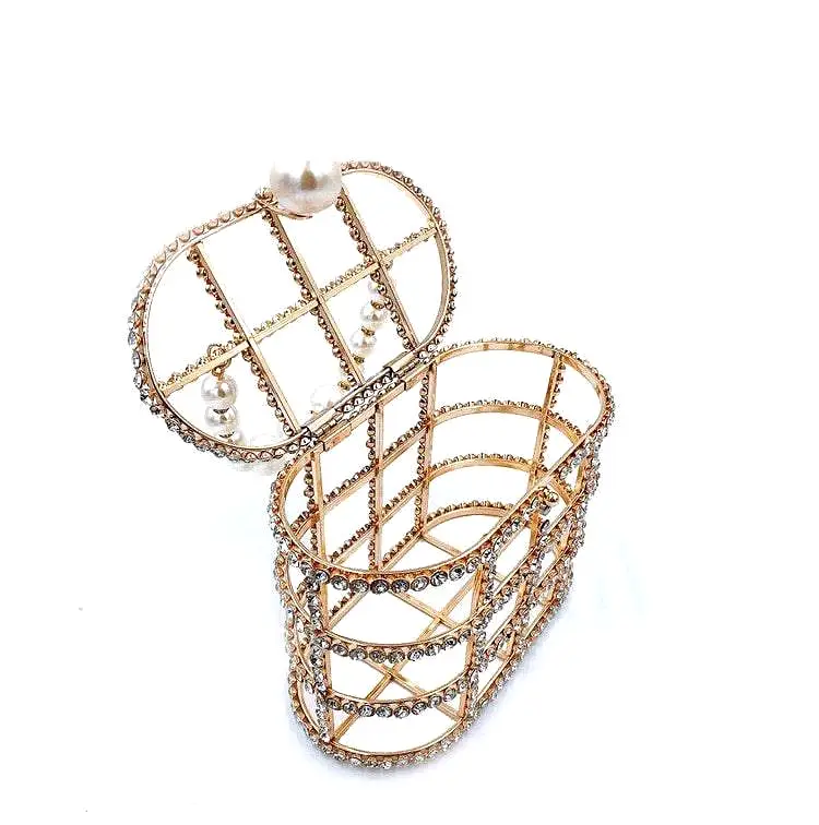 Crystallized Cage Pearl Handle Clutch