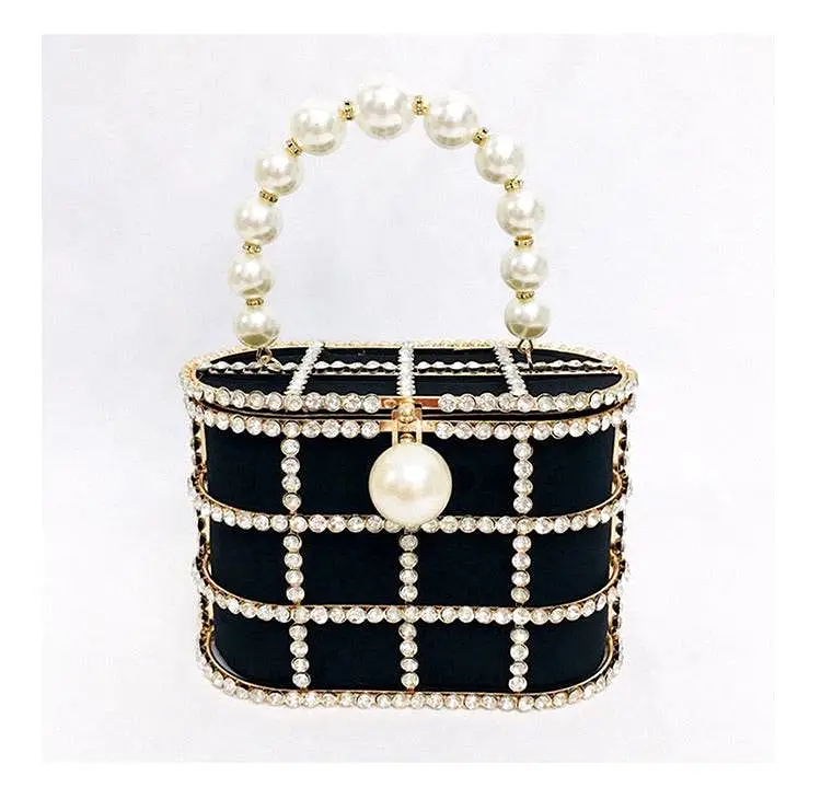 Crystallized Cage Pearl Handle Clutch