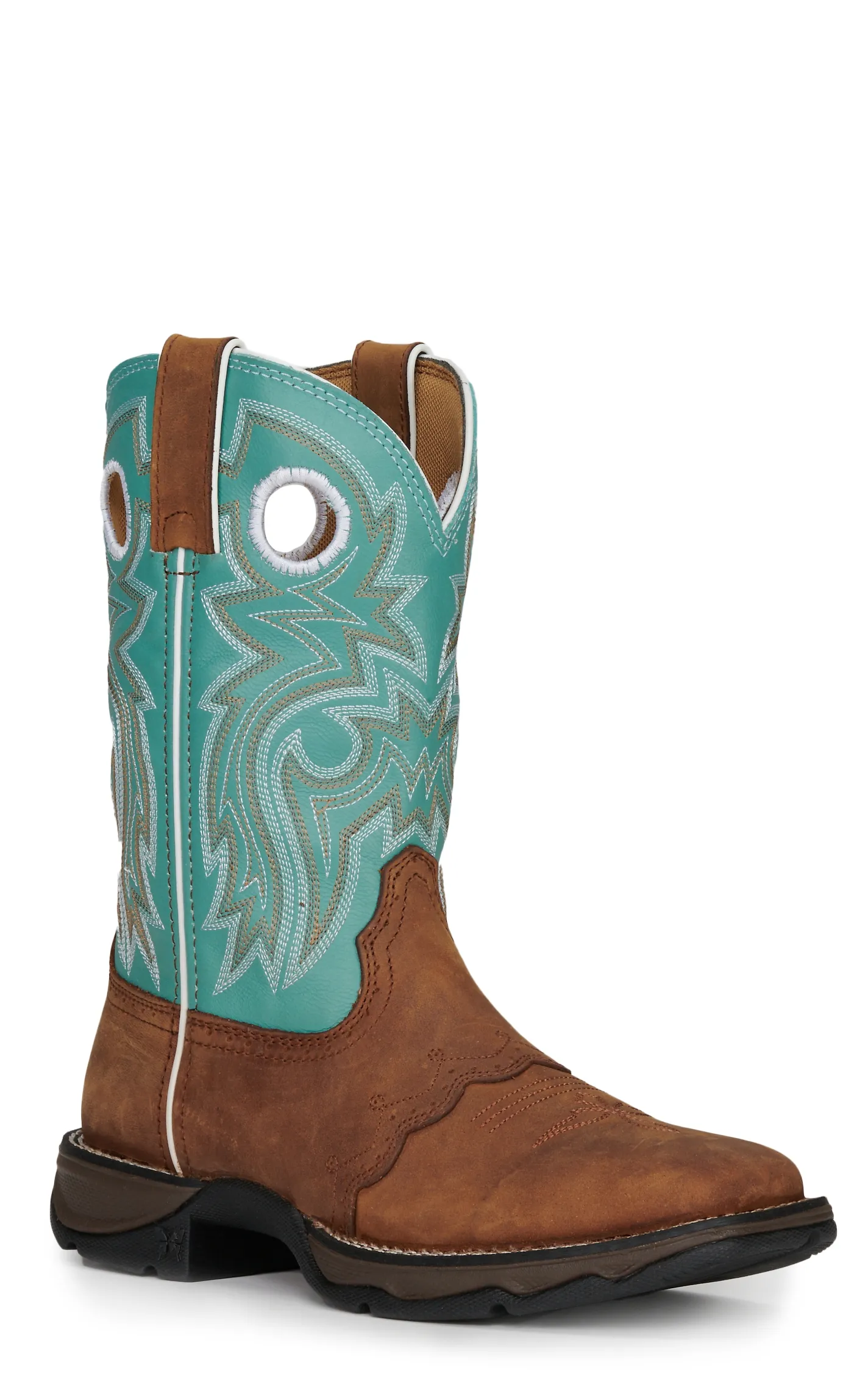 Durango Women's Rebel Dark Brown and Powder Blue Wide Square Toe Cowboy Boots