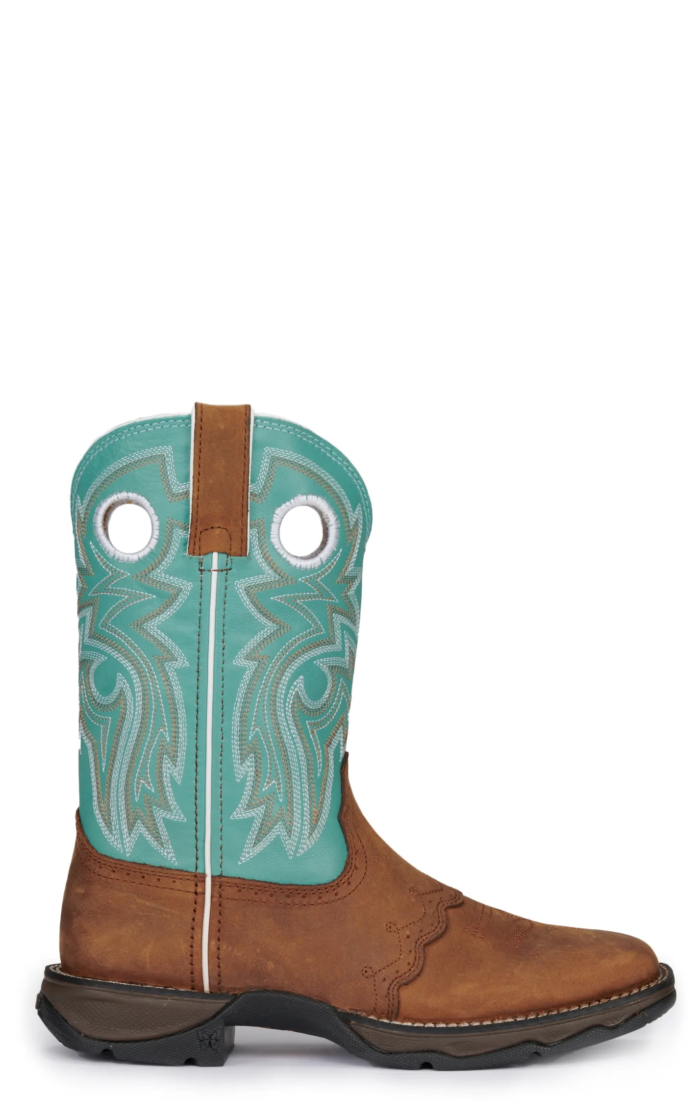 Durango Women's Rebel Dark Brown and Powder Blue Wide Square Toe Cowboy Boots