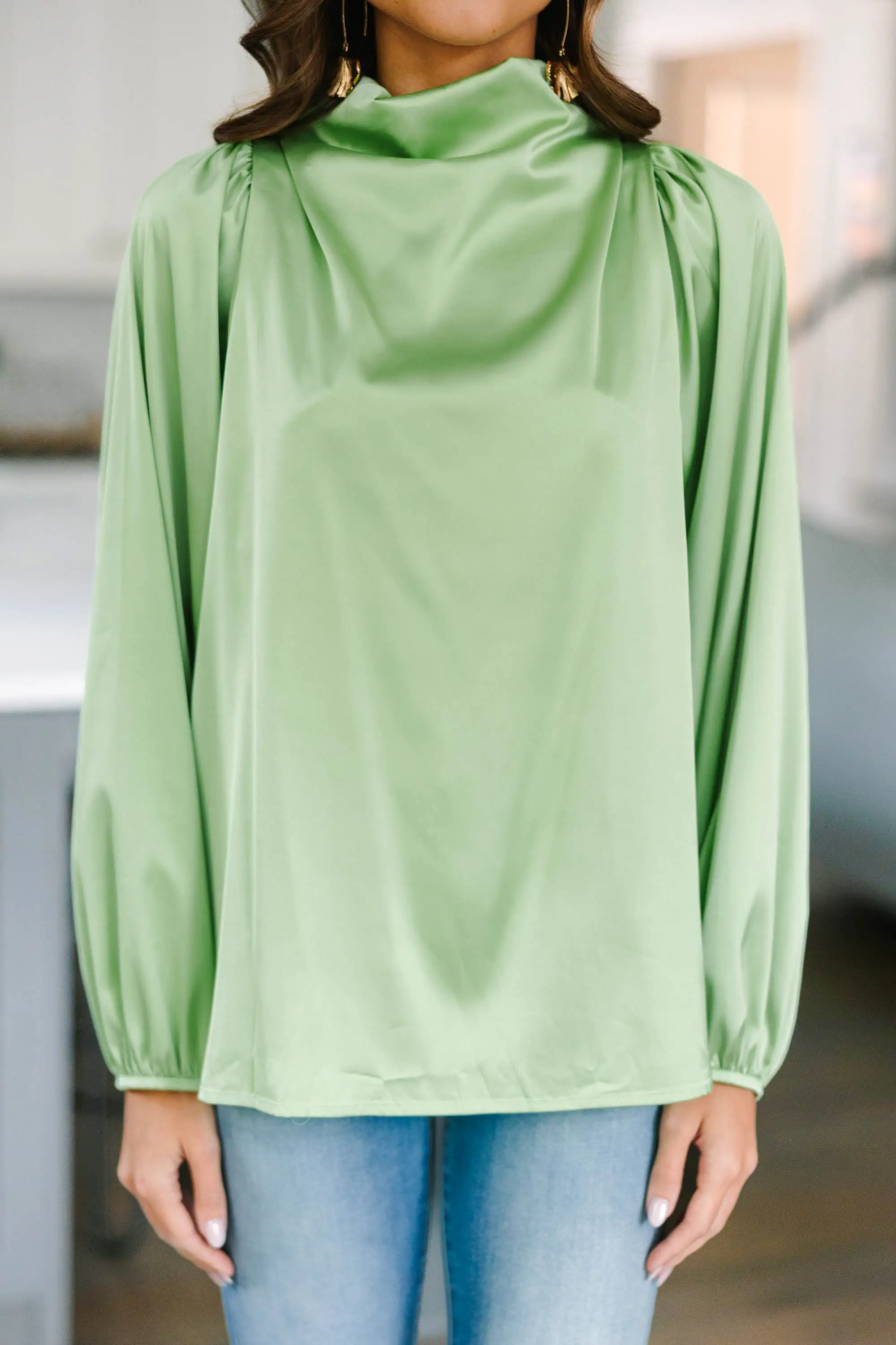 Embrace The Joy Melon Green Satin Blouse