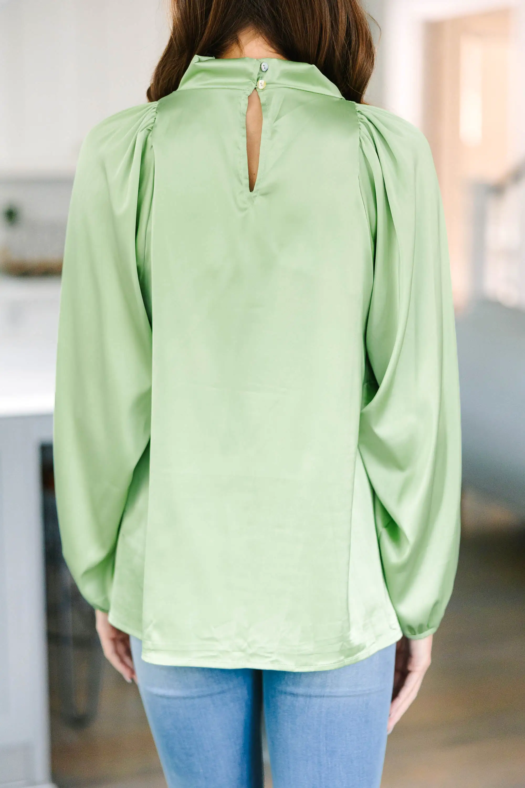 Embrace The Joy Melon Green Satin Blouse