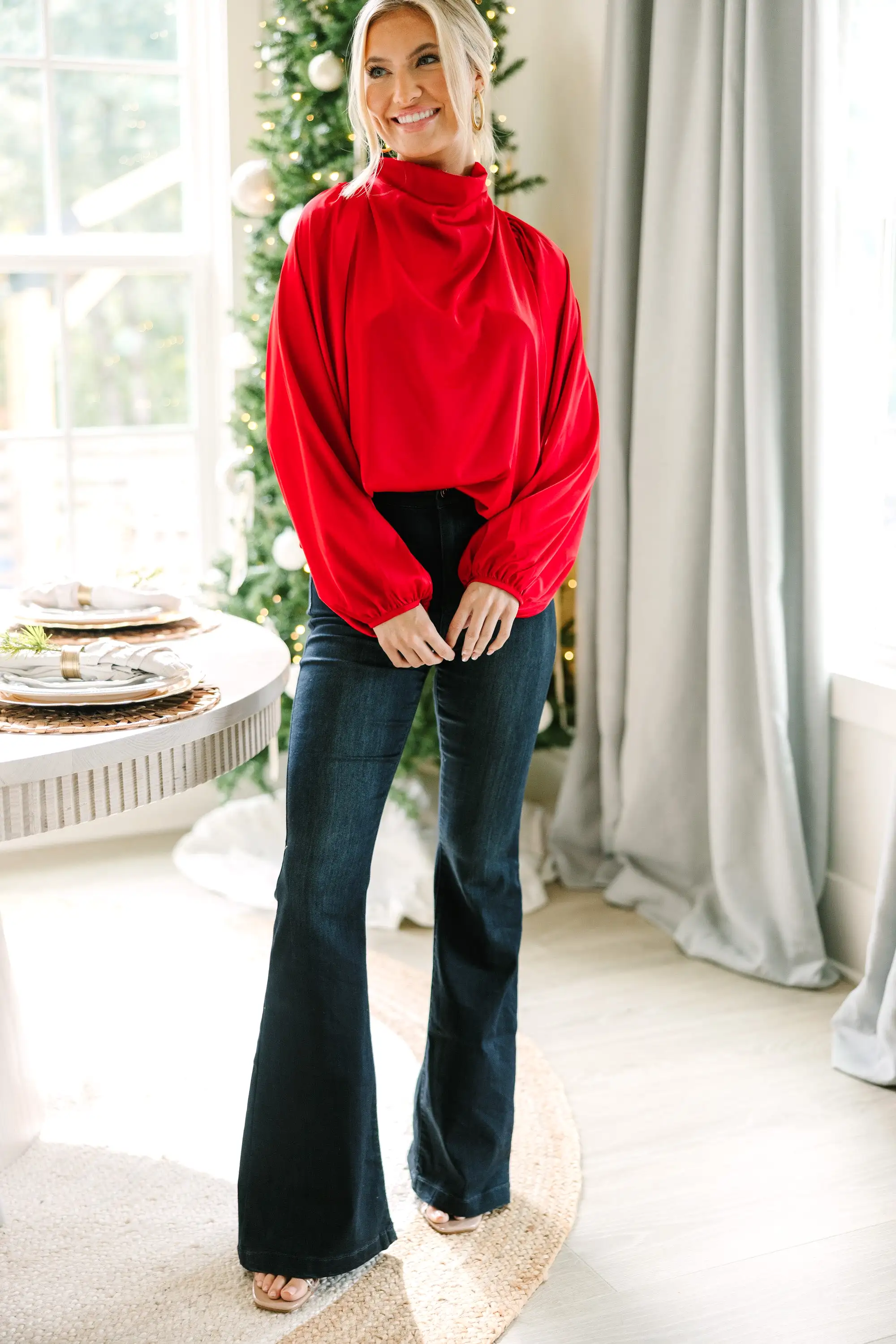 Embrace The Joy Red Satin Blouse