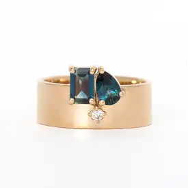 Emerald and Pear Cut Sapphire and Diamond Bricolage Ring