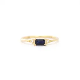 Emerald-Cut Blue Sapphire Deco Ring