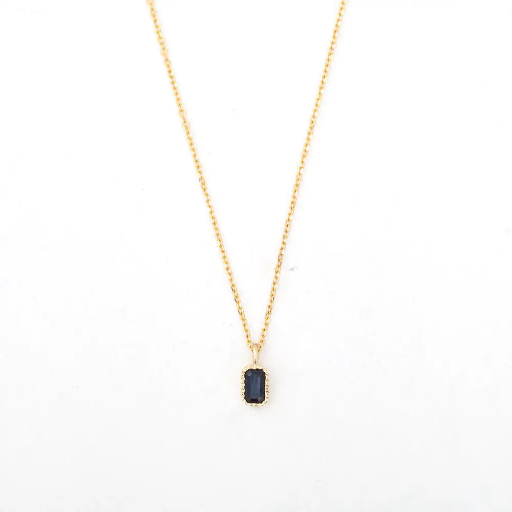 Emerald Cut Blue Sapphire Wisp Necklace