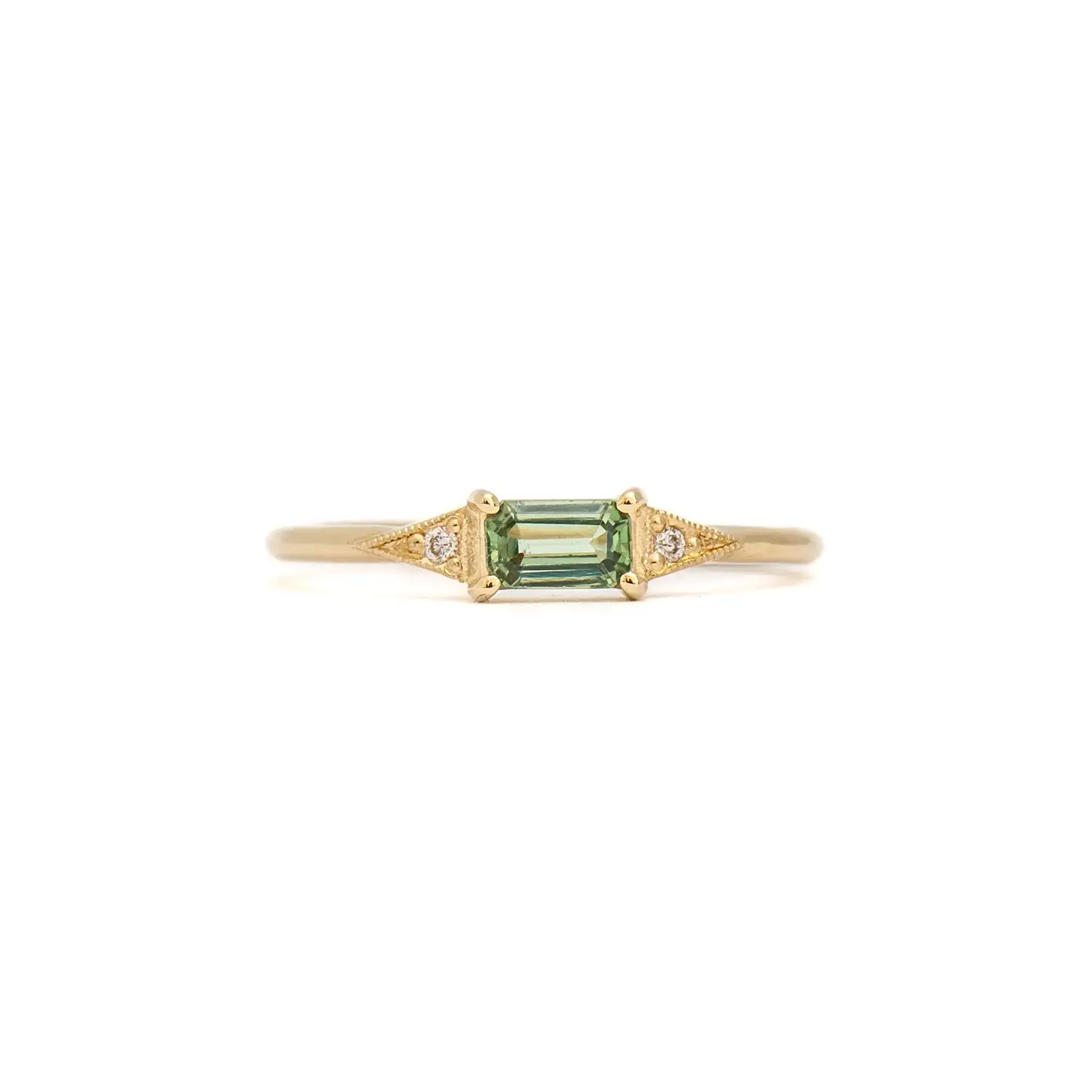 Emerald-cut Green Sapphire Deco Ring