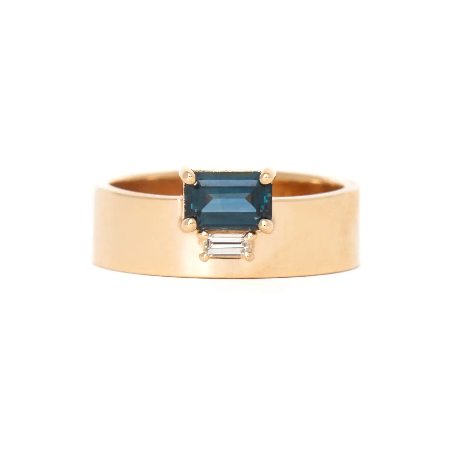 Emerald Cut Sapphire and Baguette-Cut Diamond Bricolage Ring