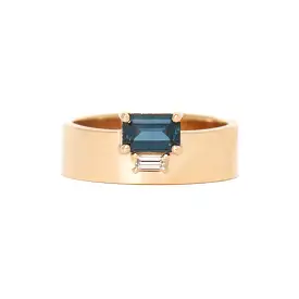 Emerald Cut Sapphire and Baguette-Cut Diamond Bricolage Ring