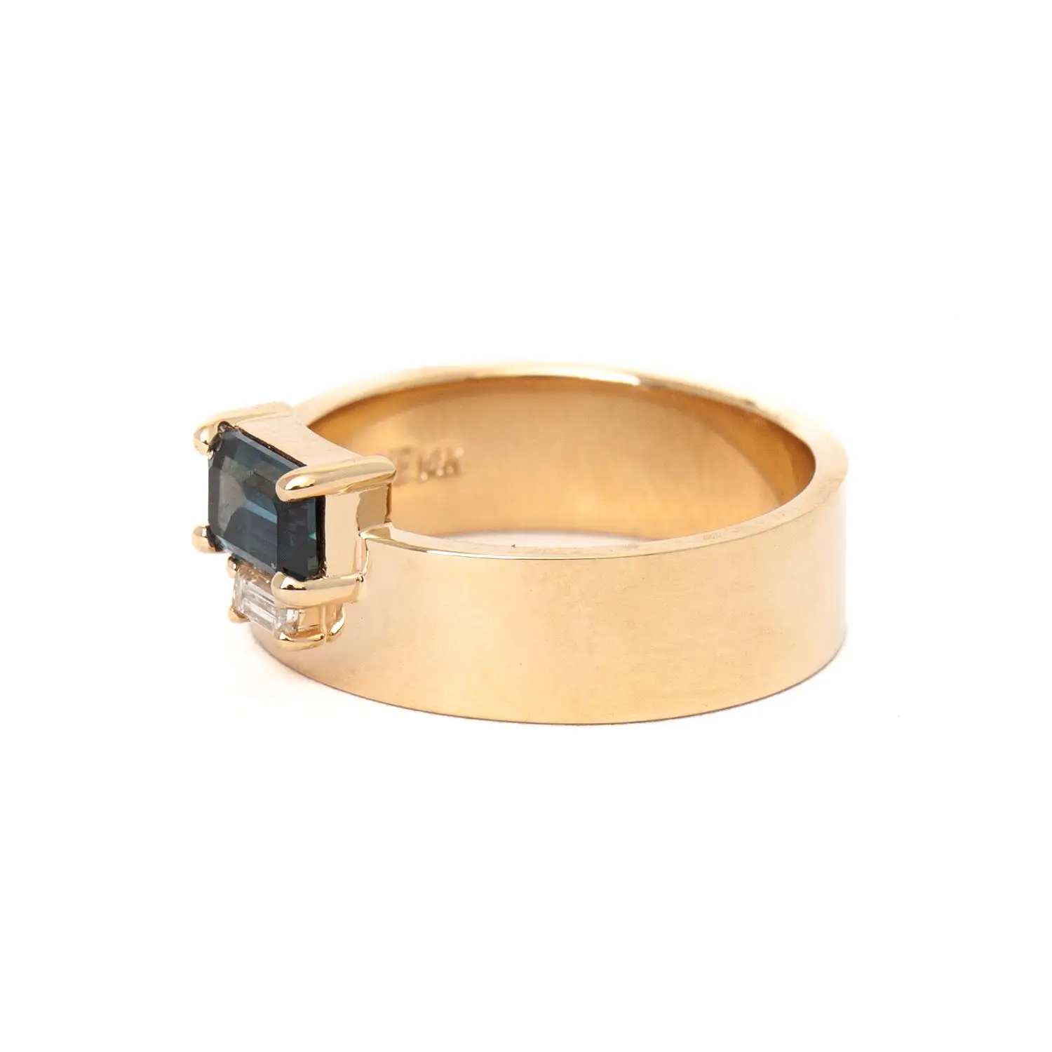 Emerald Cut Sapphire and Baguette-Cut Diamond Bricolage Ring