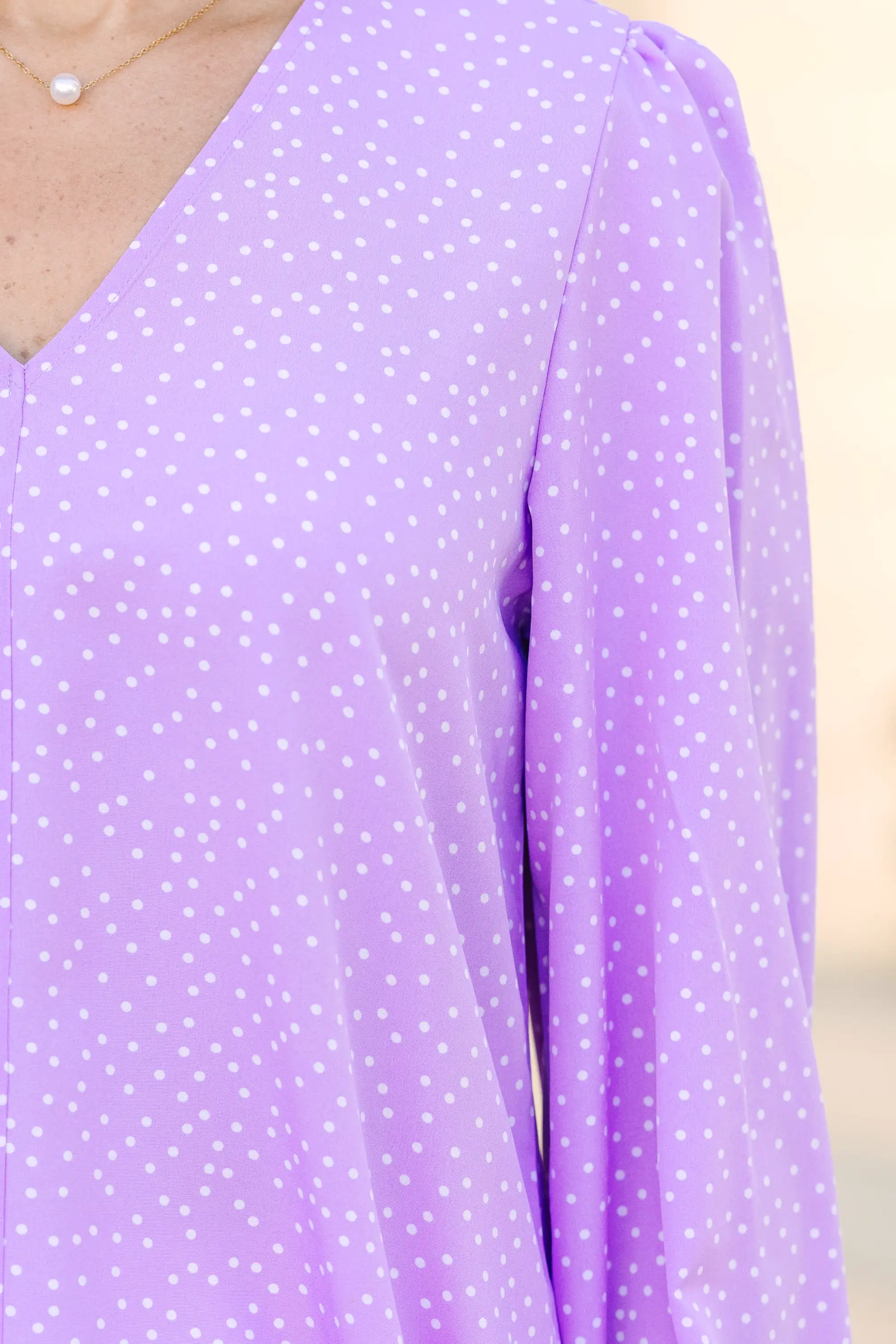 Falling For You Lavender Polka Dot Blouse