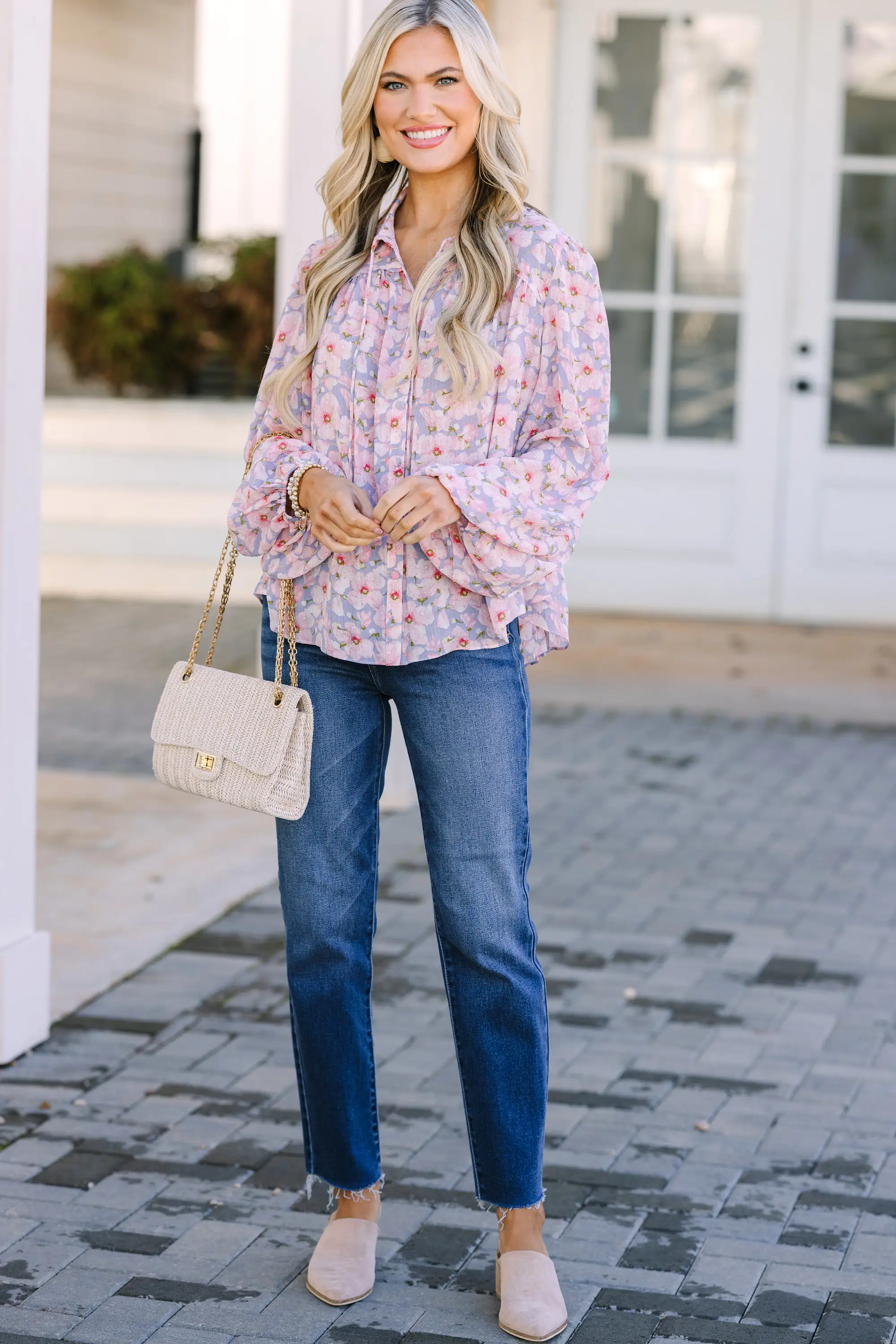 Fate: All In A Day Light Blue Floral Blouse