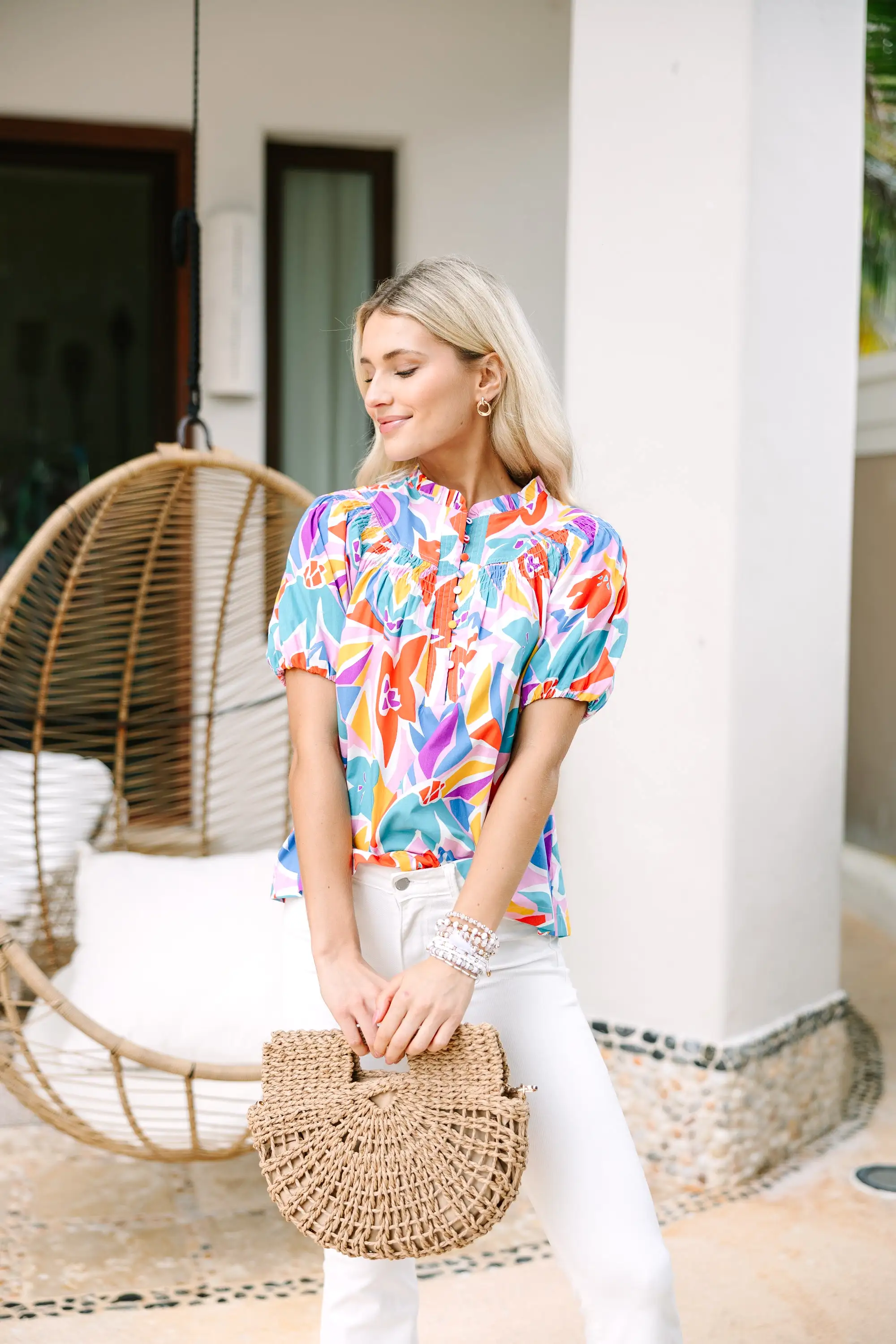 Fate: All My Life White Multi Abstract Blouse