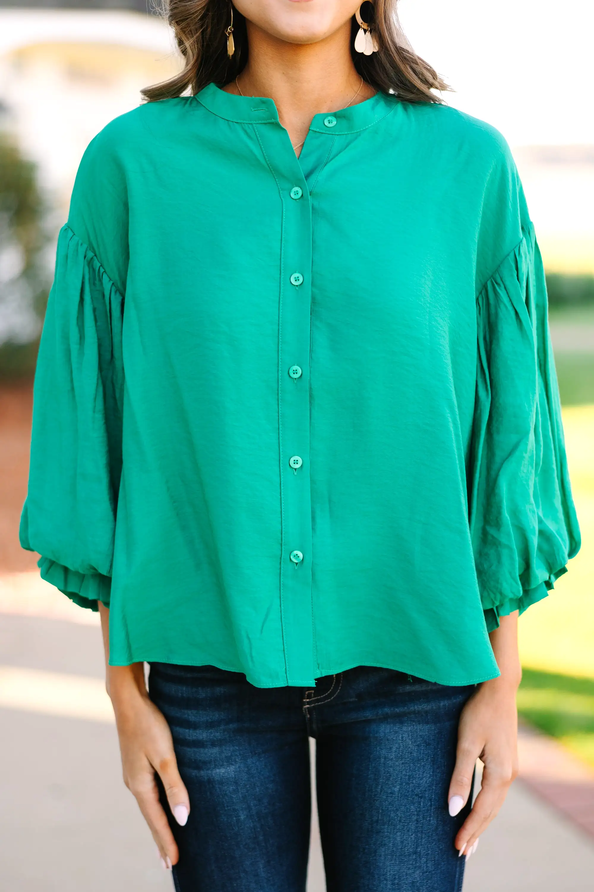 Fate: Far From Over Kelly Green Puff Sleeve Blouse