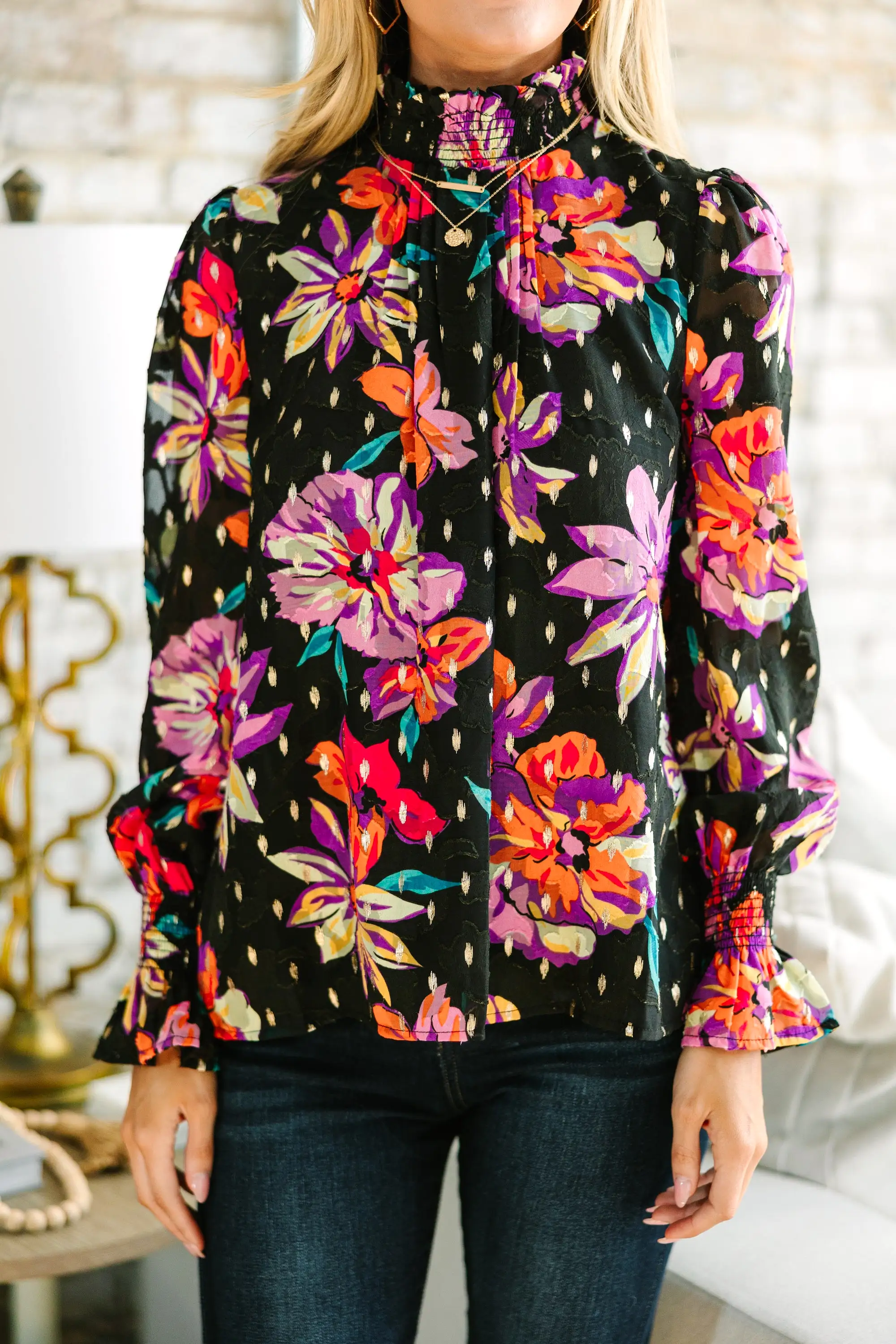 Fate: Keep It Up Black Floral Blouse