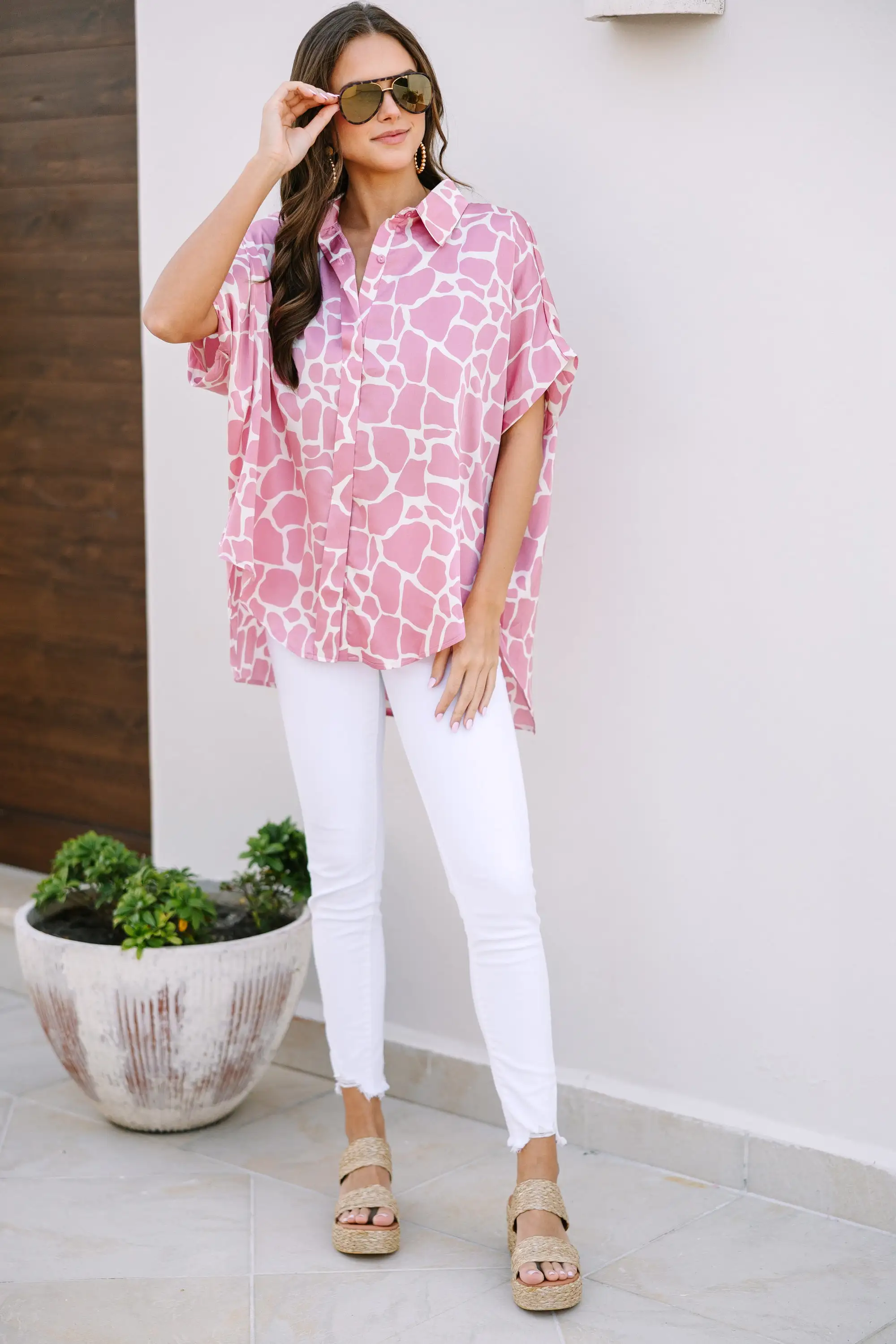 Feeling Your Best Mauve Pink Giraffe Print Blouse