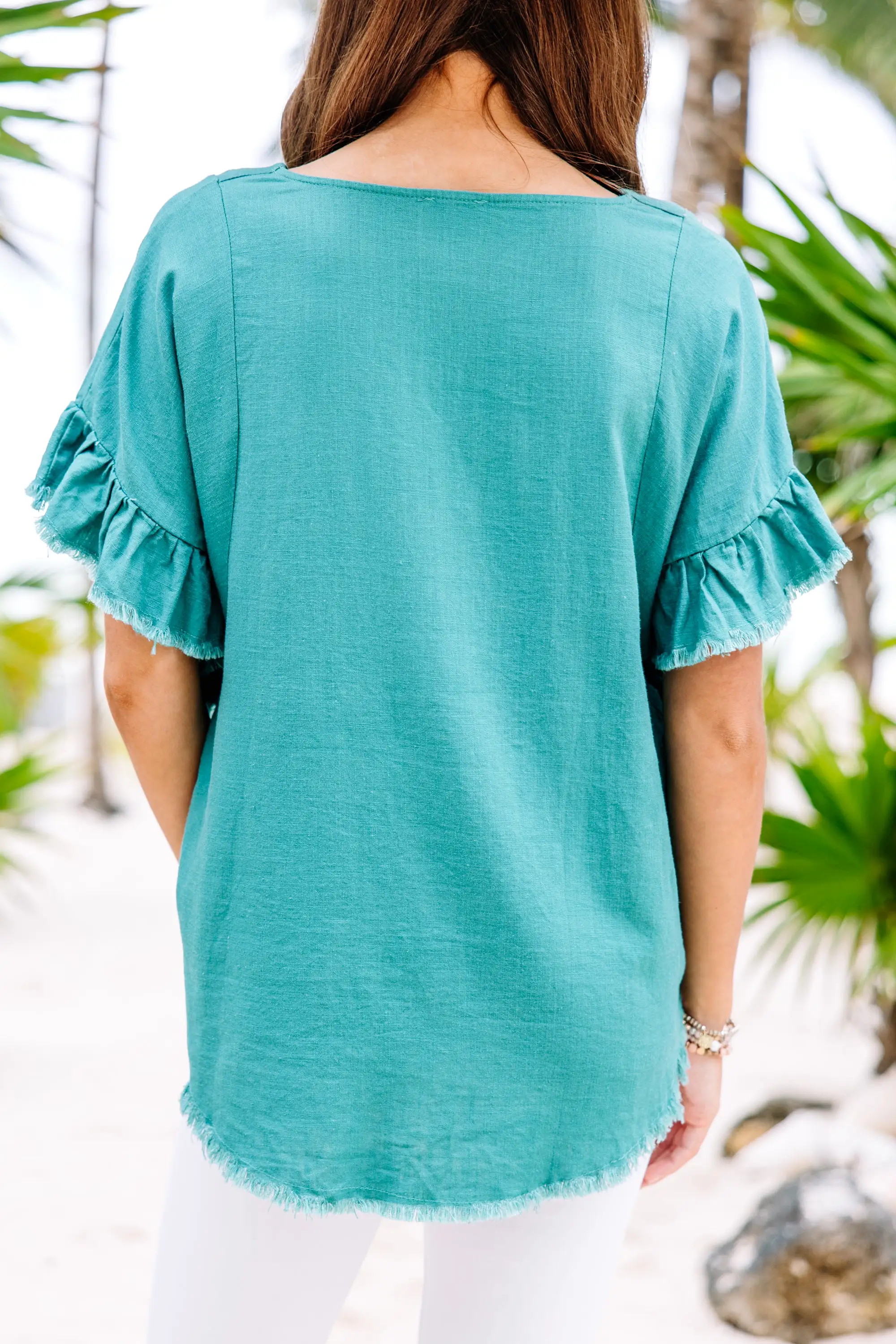 Find You Out Lagoon Green Linen Top