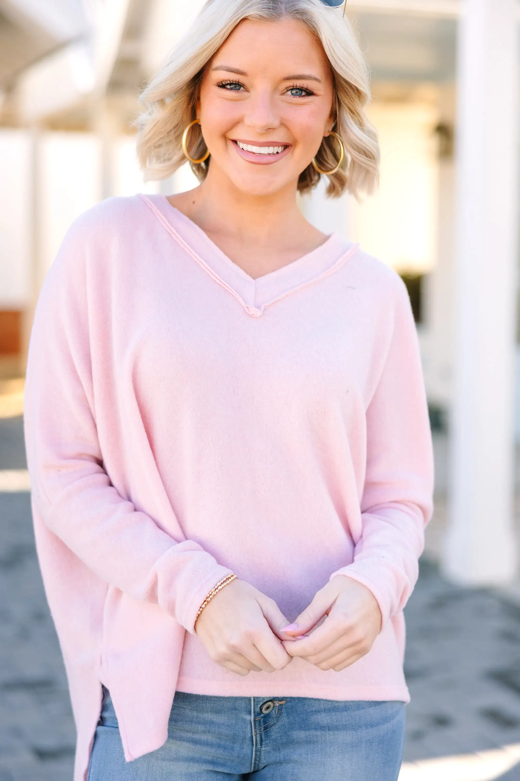 Find Yourself Bluch Pink Brushed Knit Top