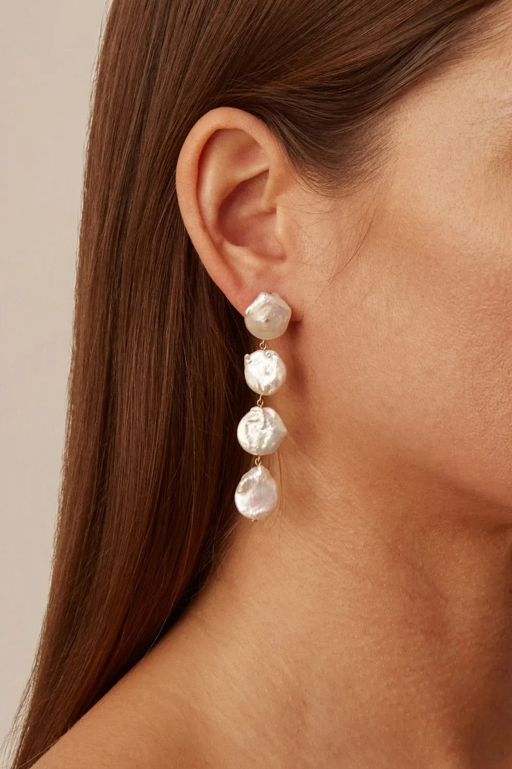 Four Tiered White Keshi Pearl Earrings