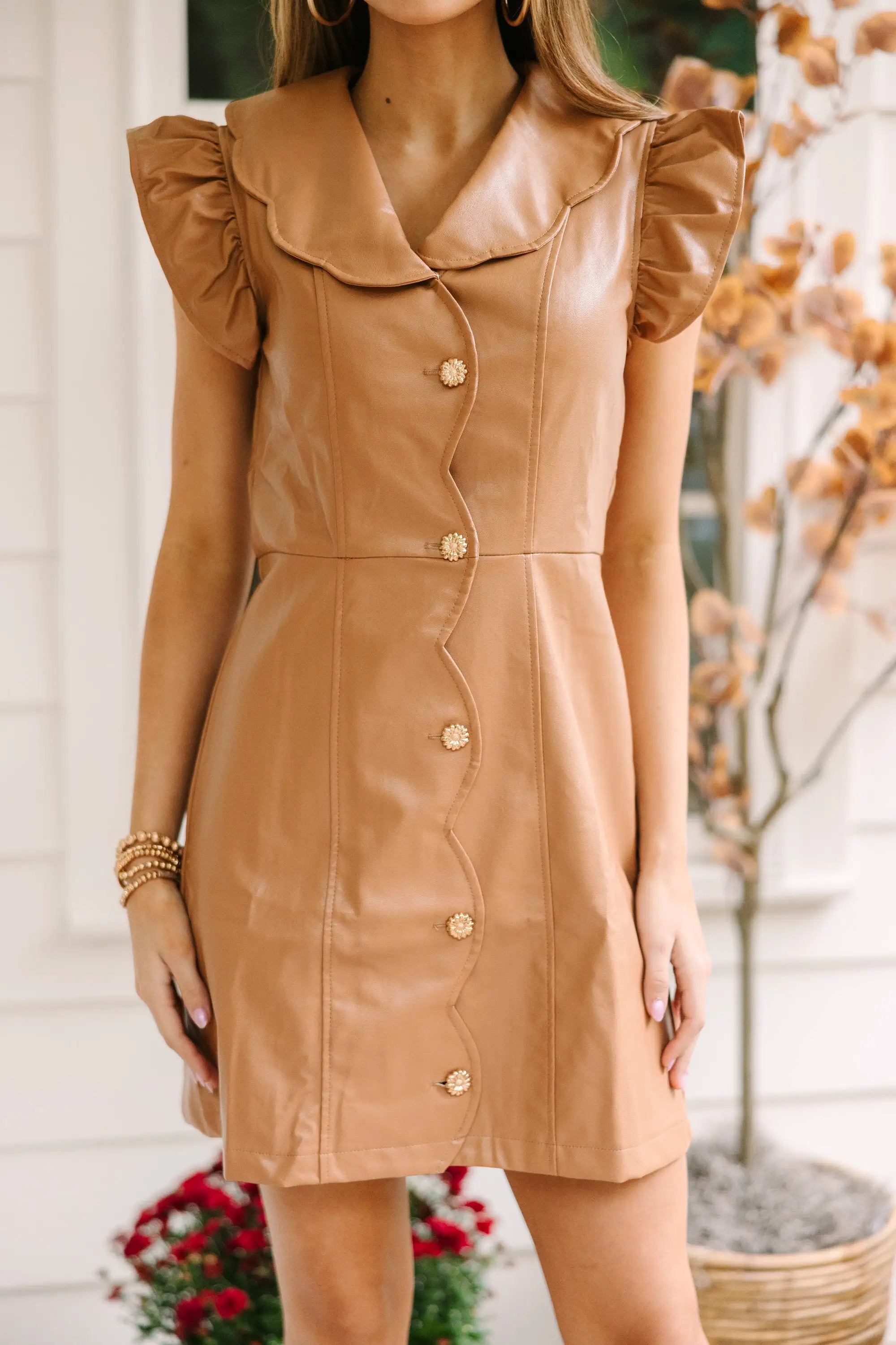 Get What You Want Taupe Brown Faux Leather Dress