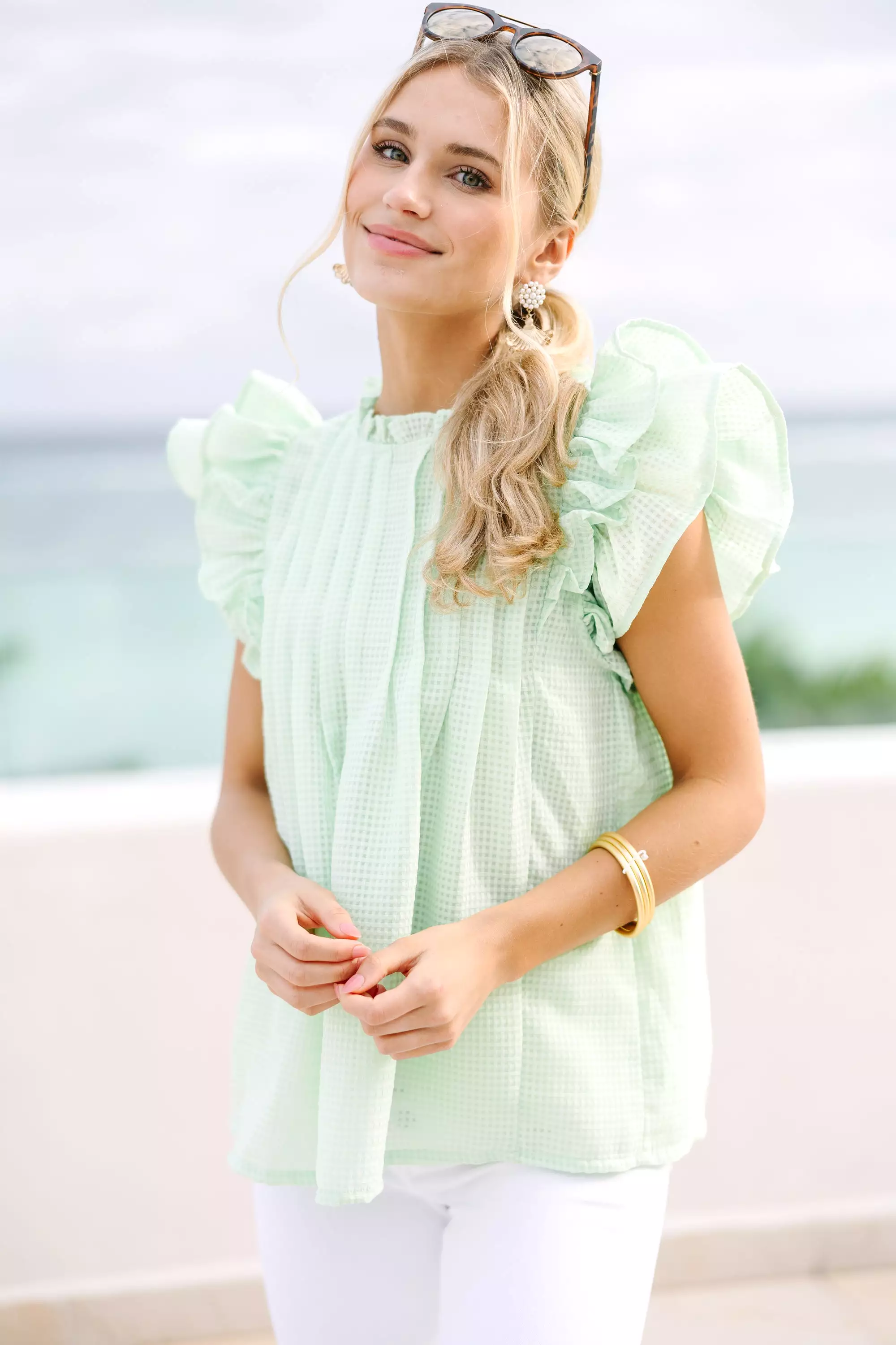 Getting Closer Mint Green Ruffled Blouse