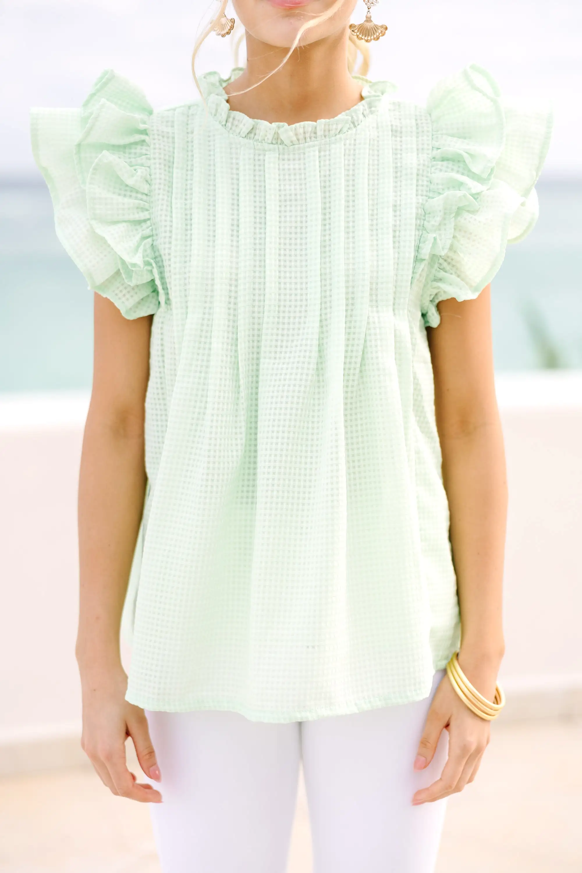 Getting Closer Mint Green Ruffled Blouse