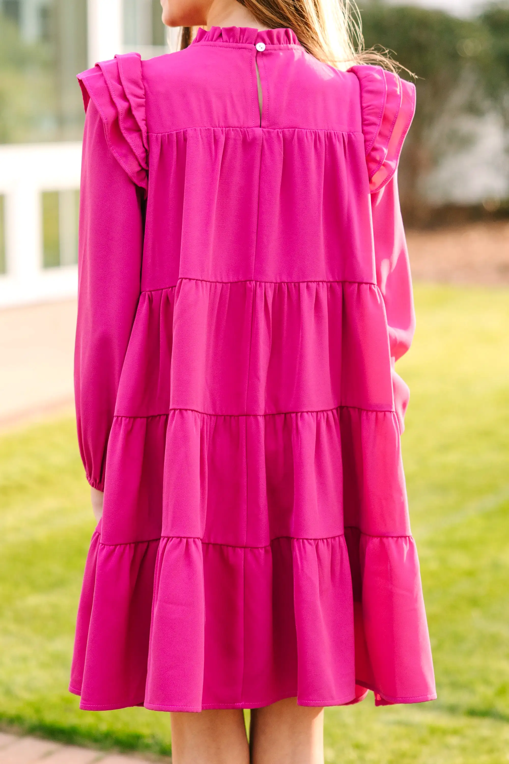 Girls: All About You Magenta Pink L/S Ruffled Dress