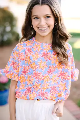 Girls: All I Ask Light Blue Floral Ruffled Top