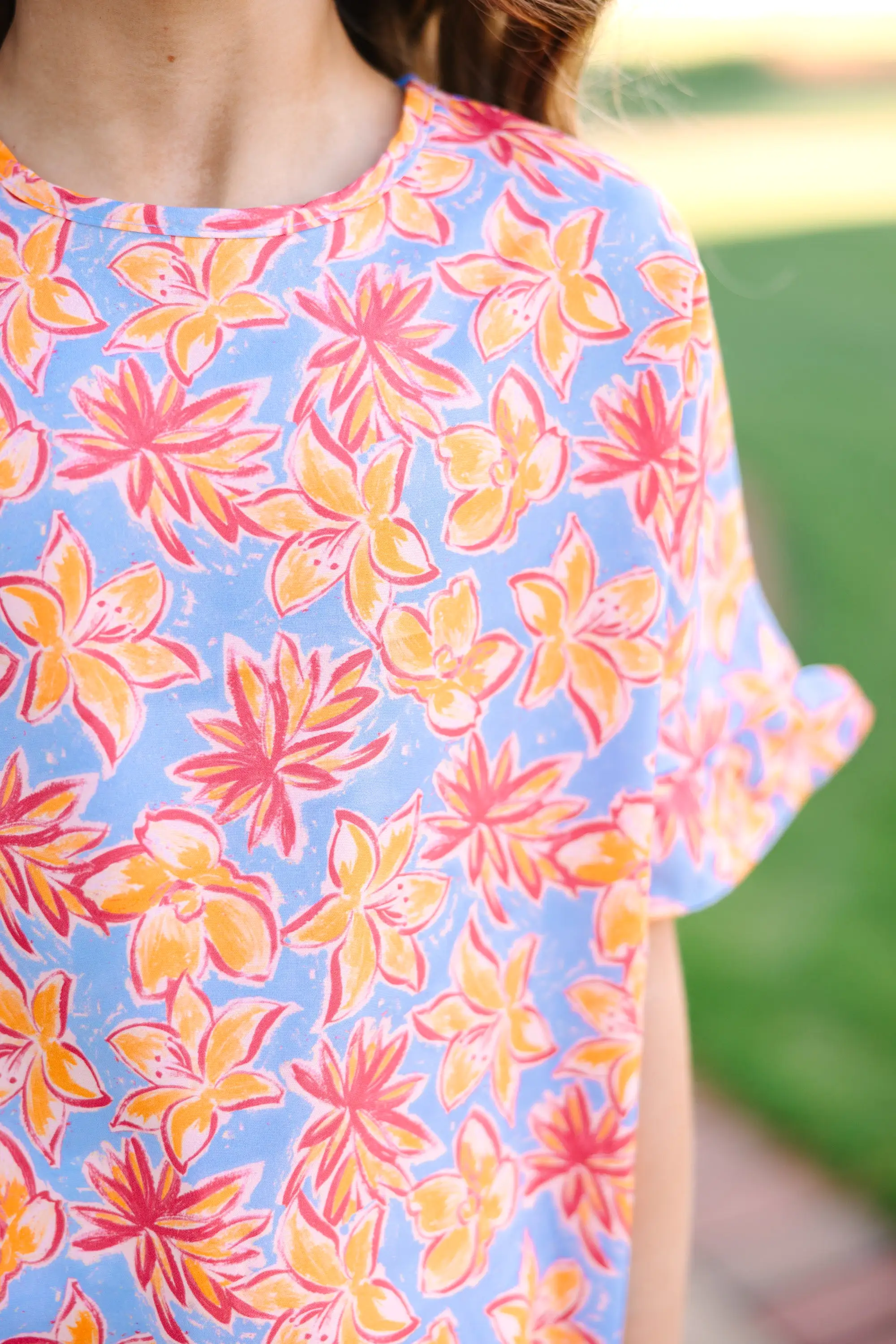 Girls: All I Ask Light Blue Floral Ruffled Top