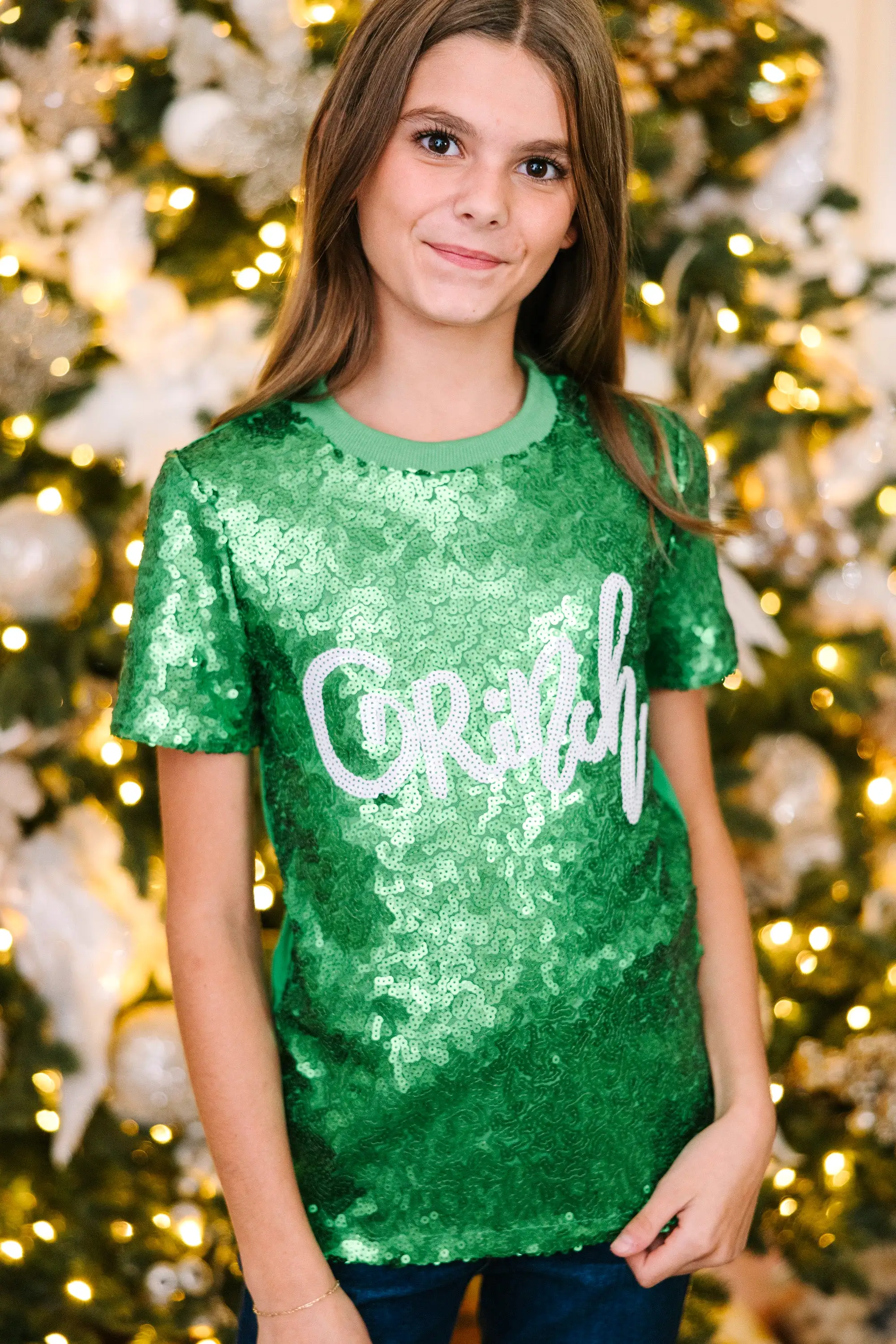 Girls: Feeling Grinchy Green Sequin Tee