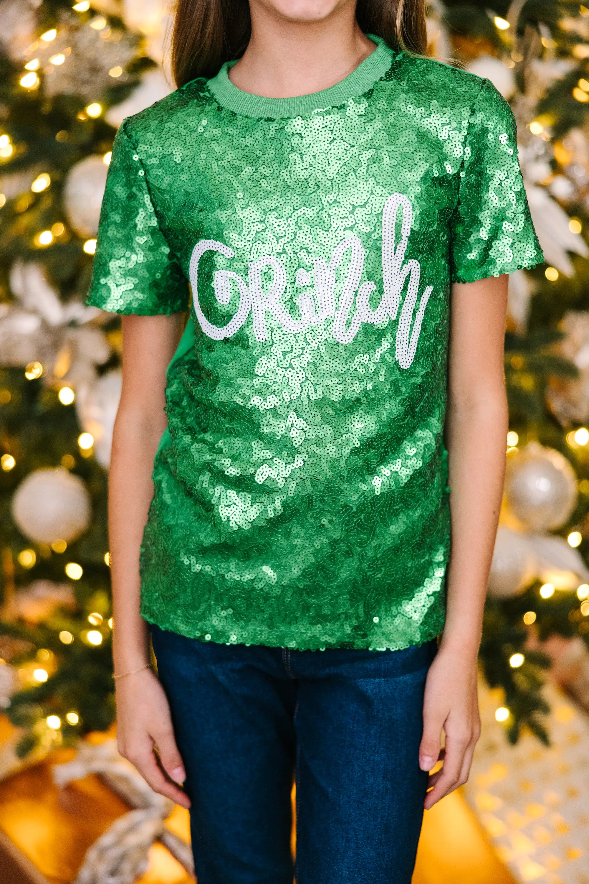 Girls: Feeling Grinchy Green Sequin Tee