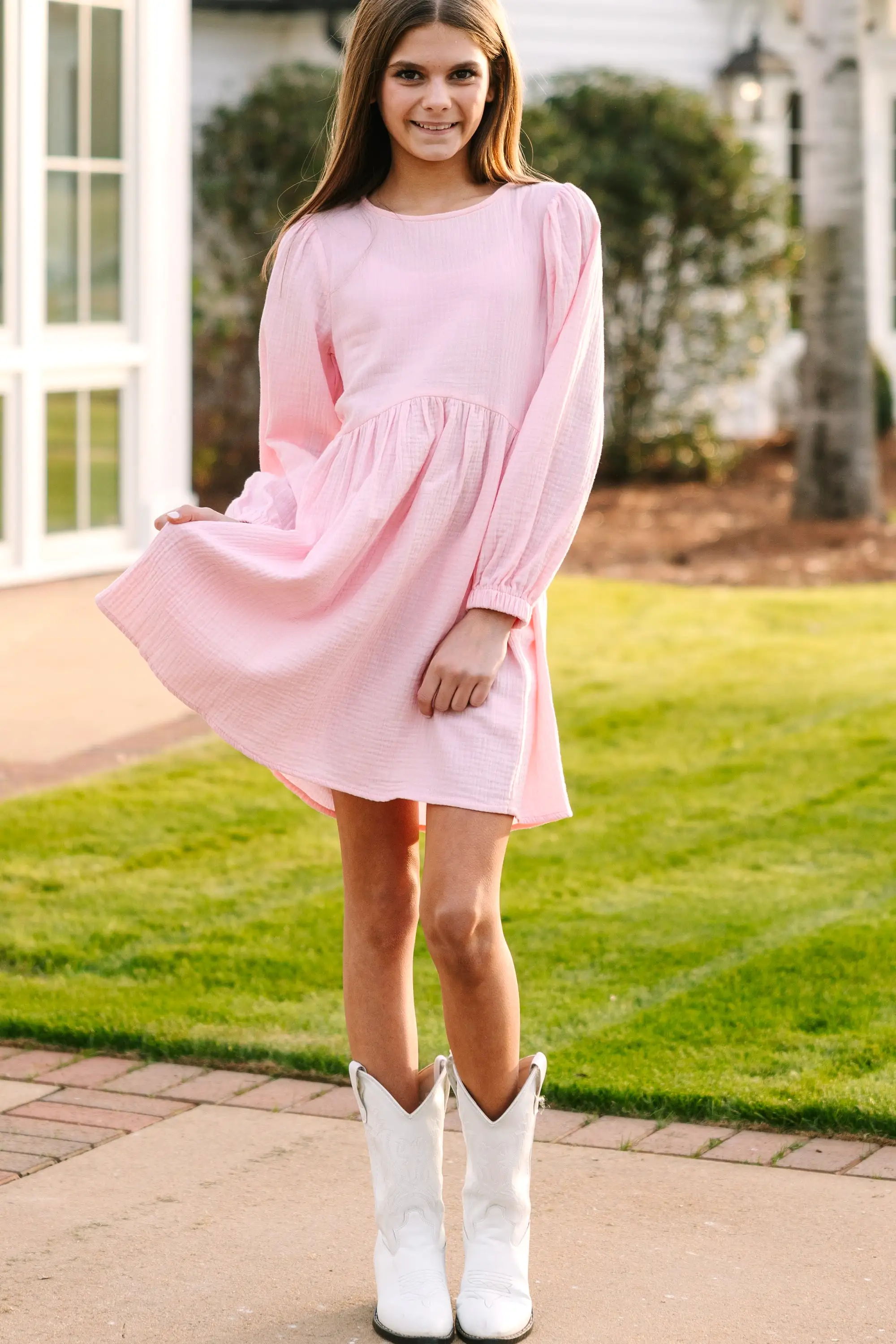 Girls: Live Free Pink Cotton Dress