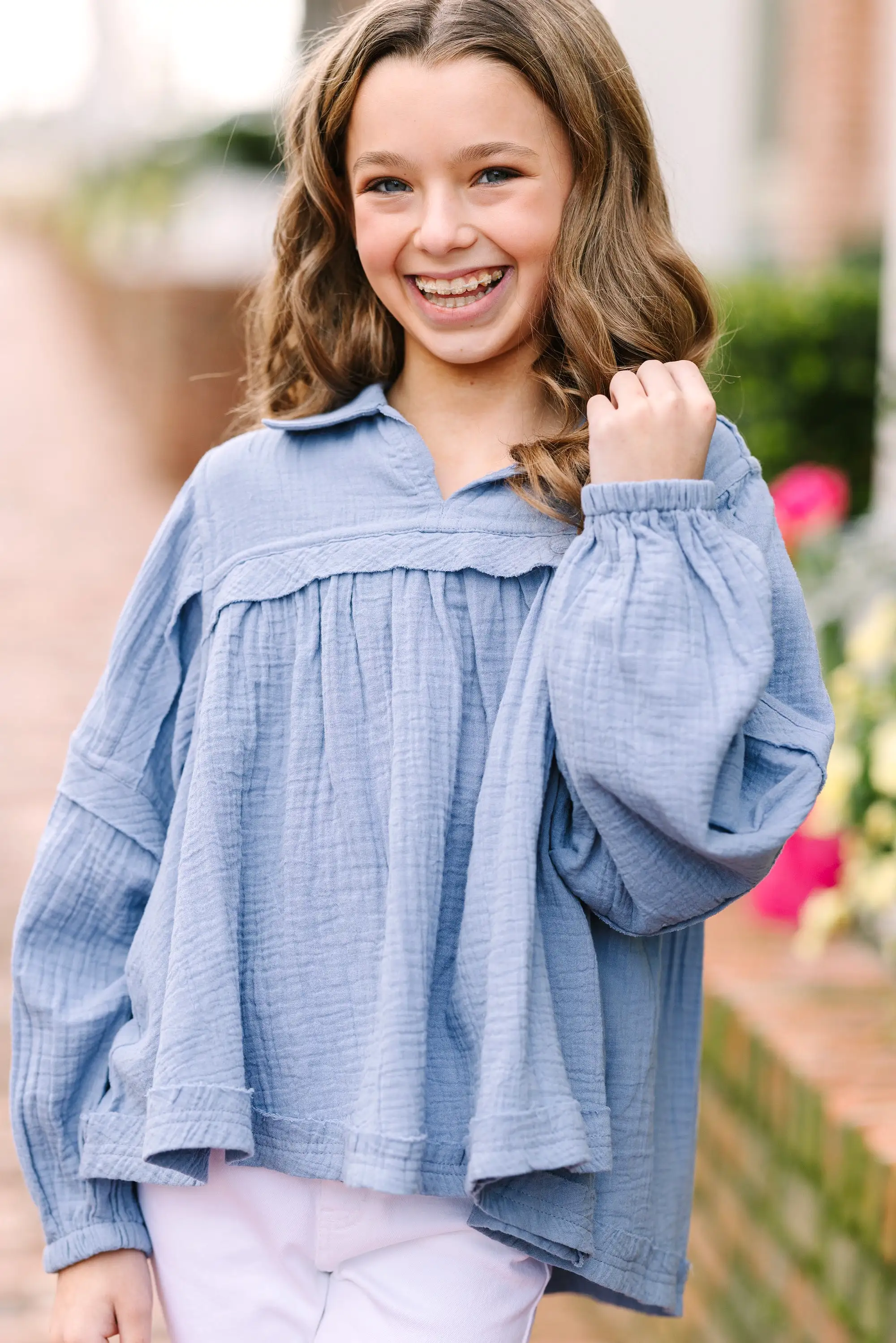 Girls: Love Life Denim Blue Babydoll Top